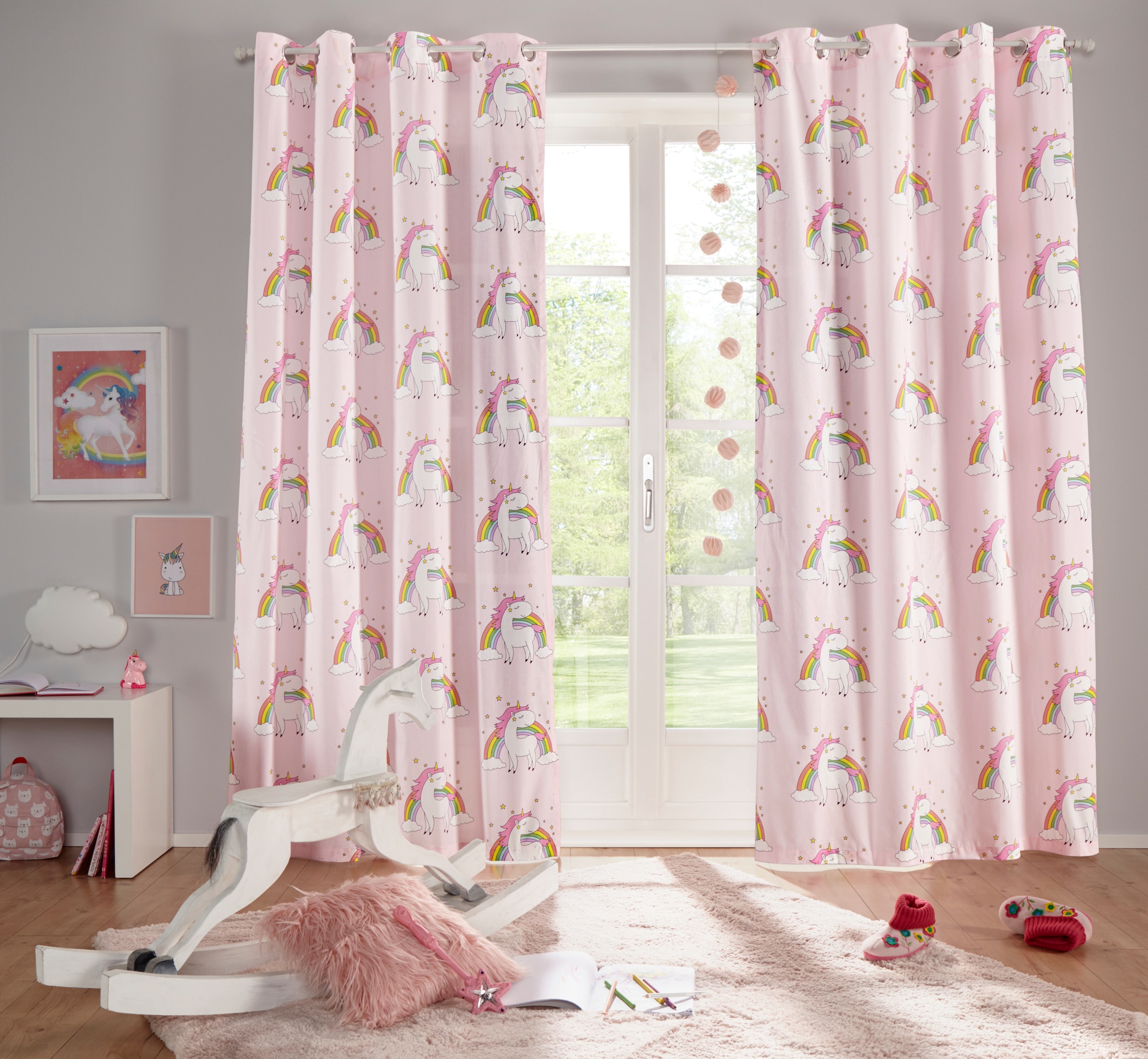 Lüttenhütt Gardine "EINHORN" Ösen 1 Stk. tlg. Kindergardine, Einhorn, Regen günstig online kaufen