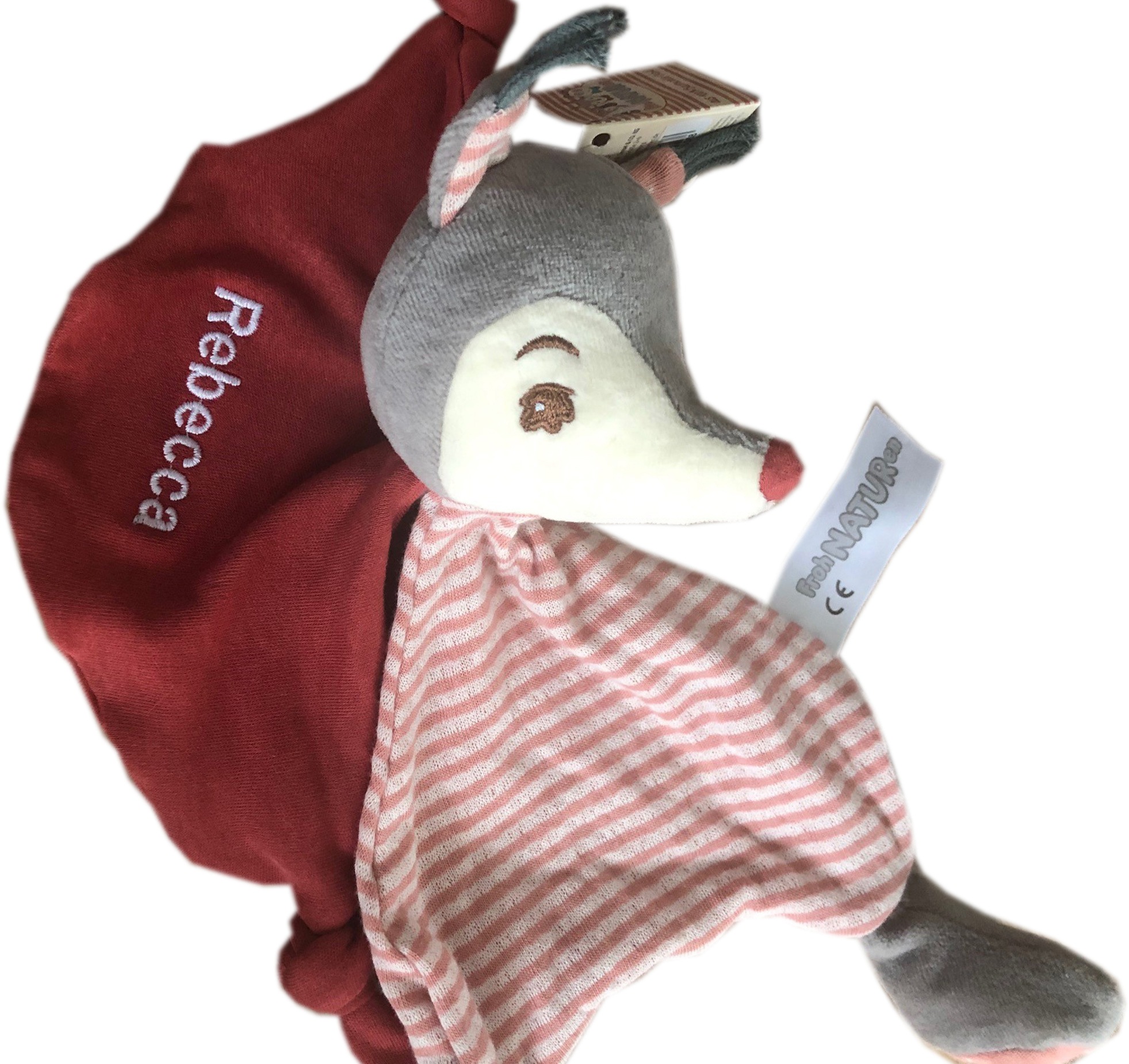 Schnuffeltuch FrohNATURen GOTS Eichhörnli Cranberry