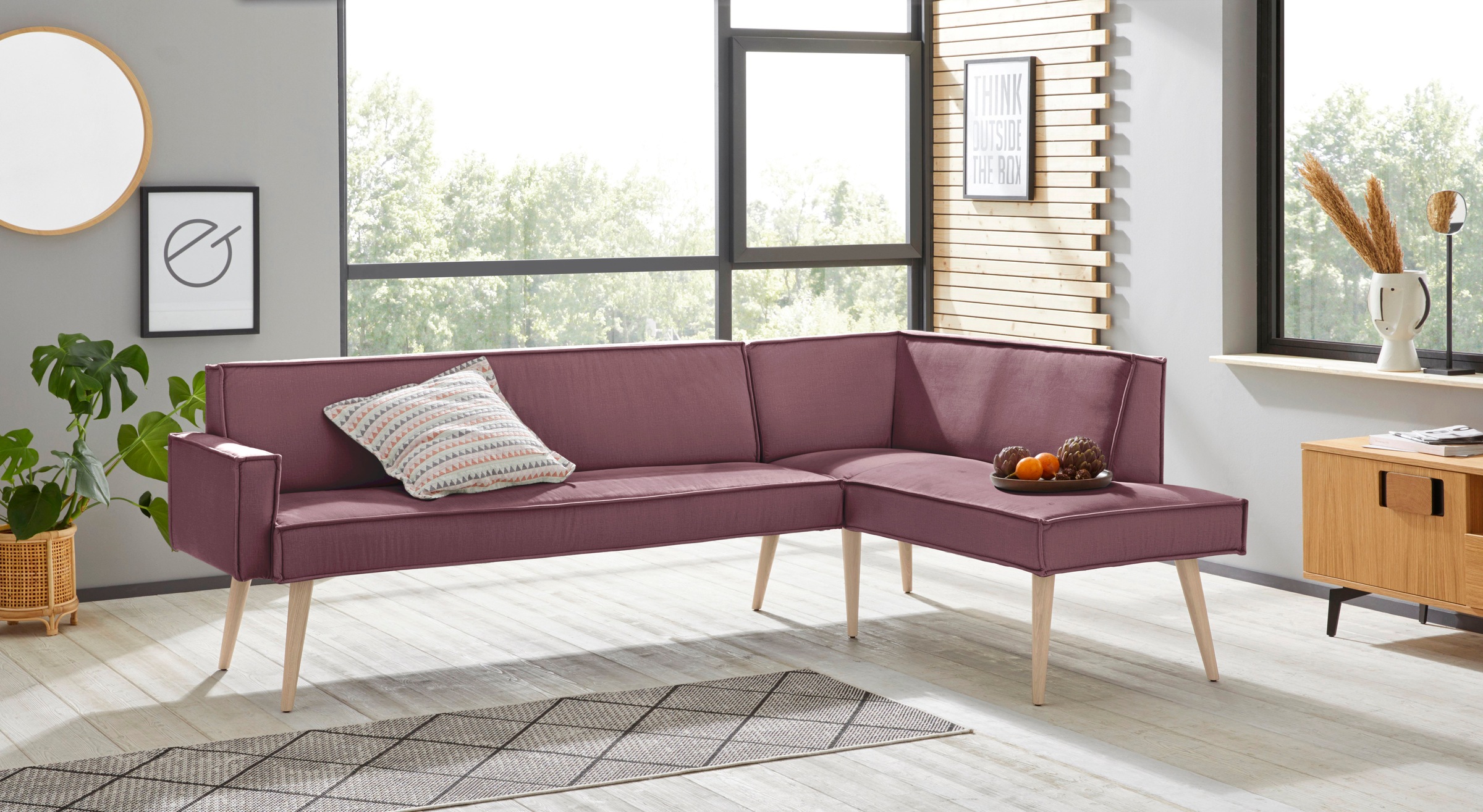 exxpo - sofa fashion "Lungo, moderne Kedernaht, bequem und elegant, hoher Holzfuß" hochwertige Detailverarbeitung, frei im Raum stellbar