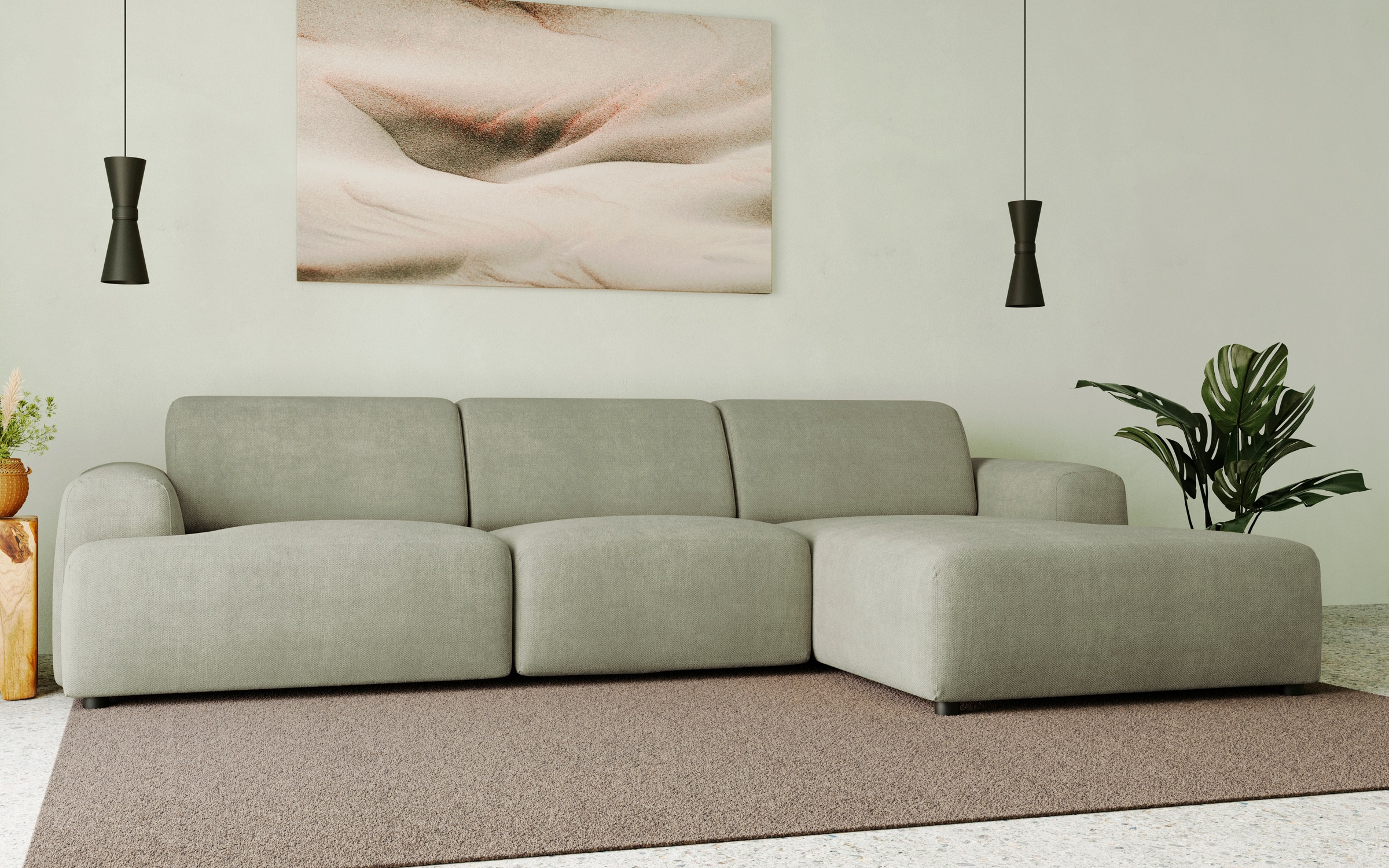 andas Ecksofa »Linkka, Breite 301 cm«, L-Form, in einem weichen Chenille-Stoff, mit Wellenunterfederung