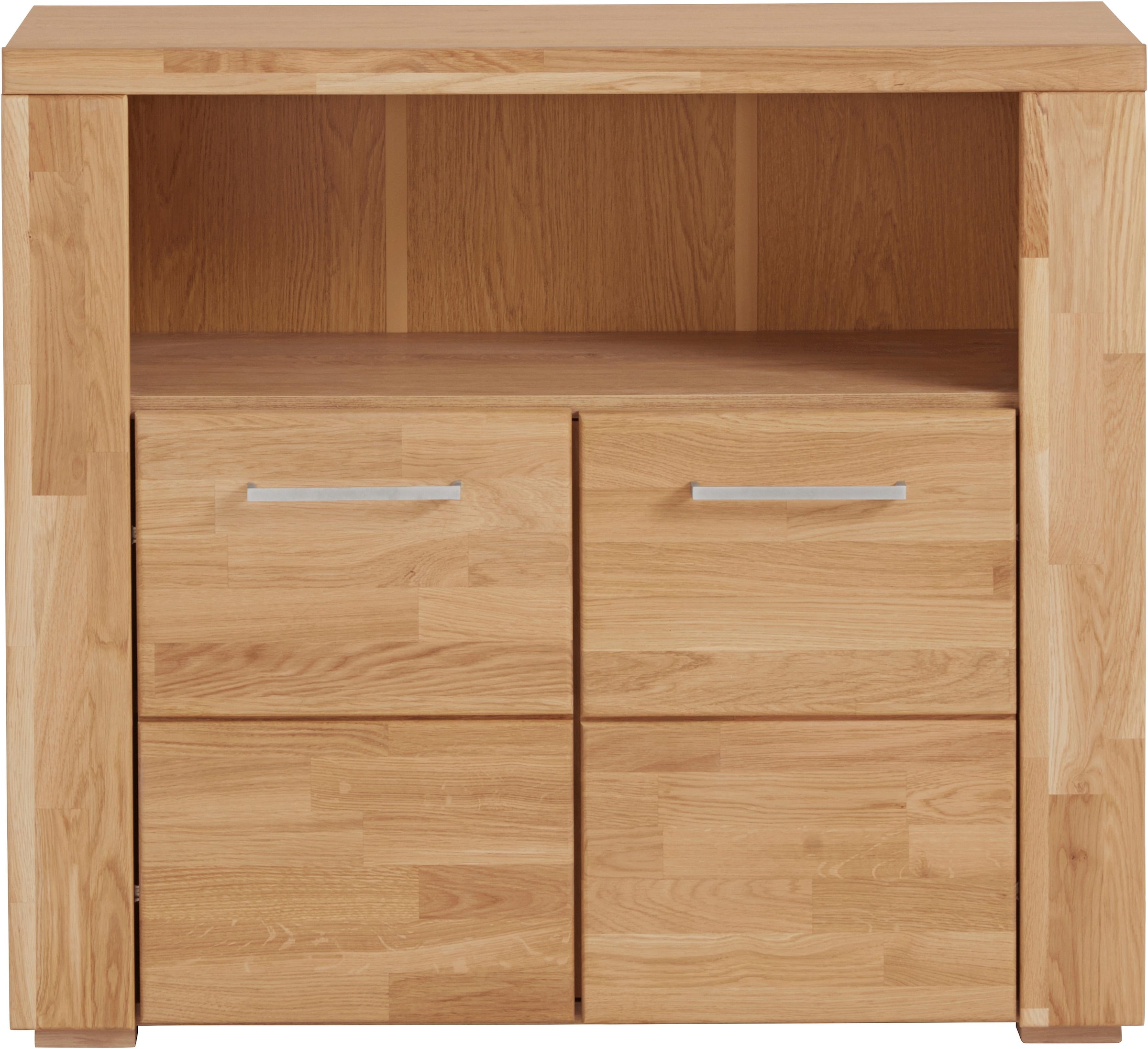 Home affaire Kommode »Celle,90cm breit,35 cm tief, Fronten Massivholz«, Holz massiv, Holzwerkstoff, Metall Griffe,3 breite Fächer