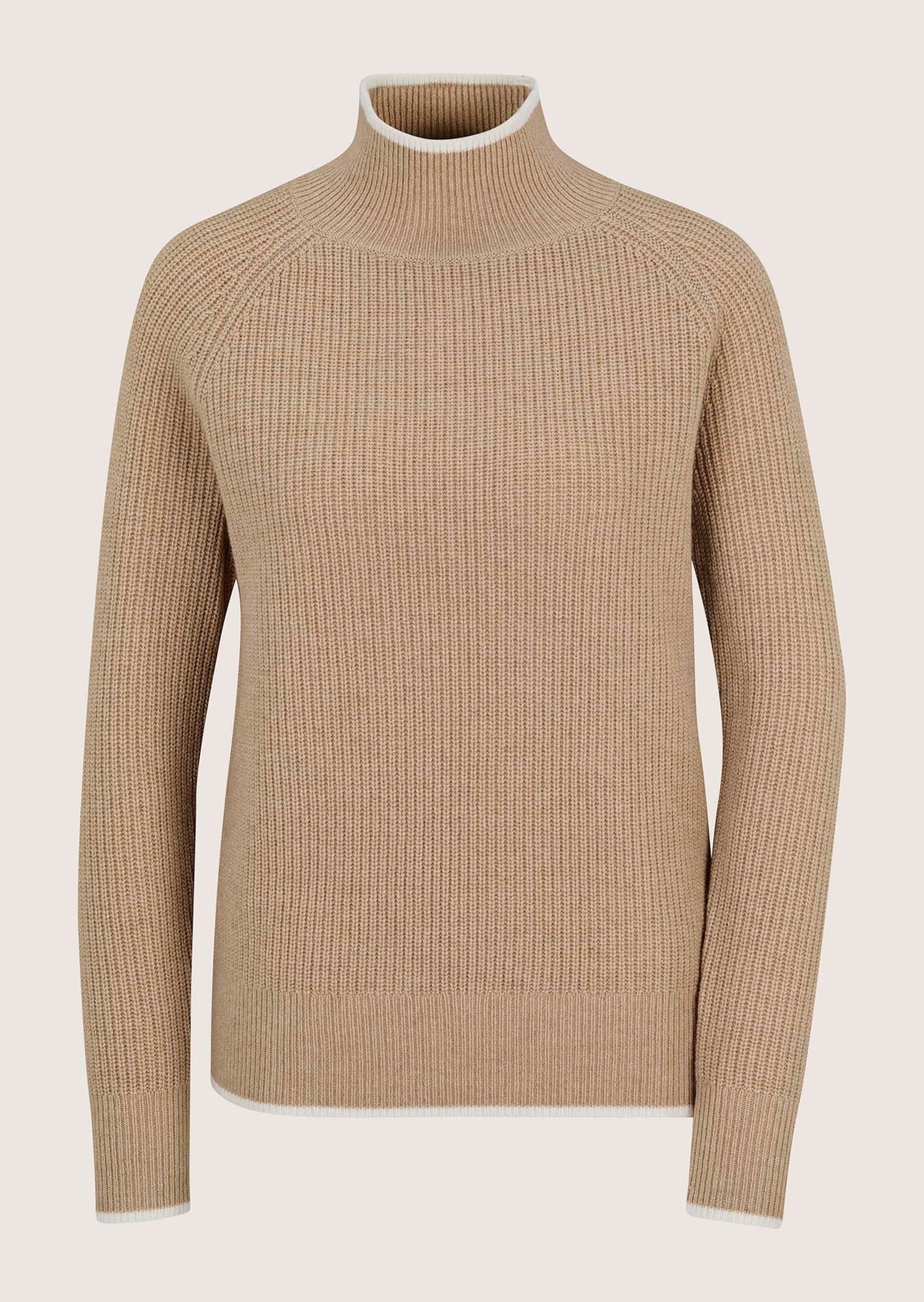 MADELEINE Longpullover "Pullover Wollpullover mit Stehkragen & Perlfang"