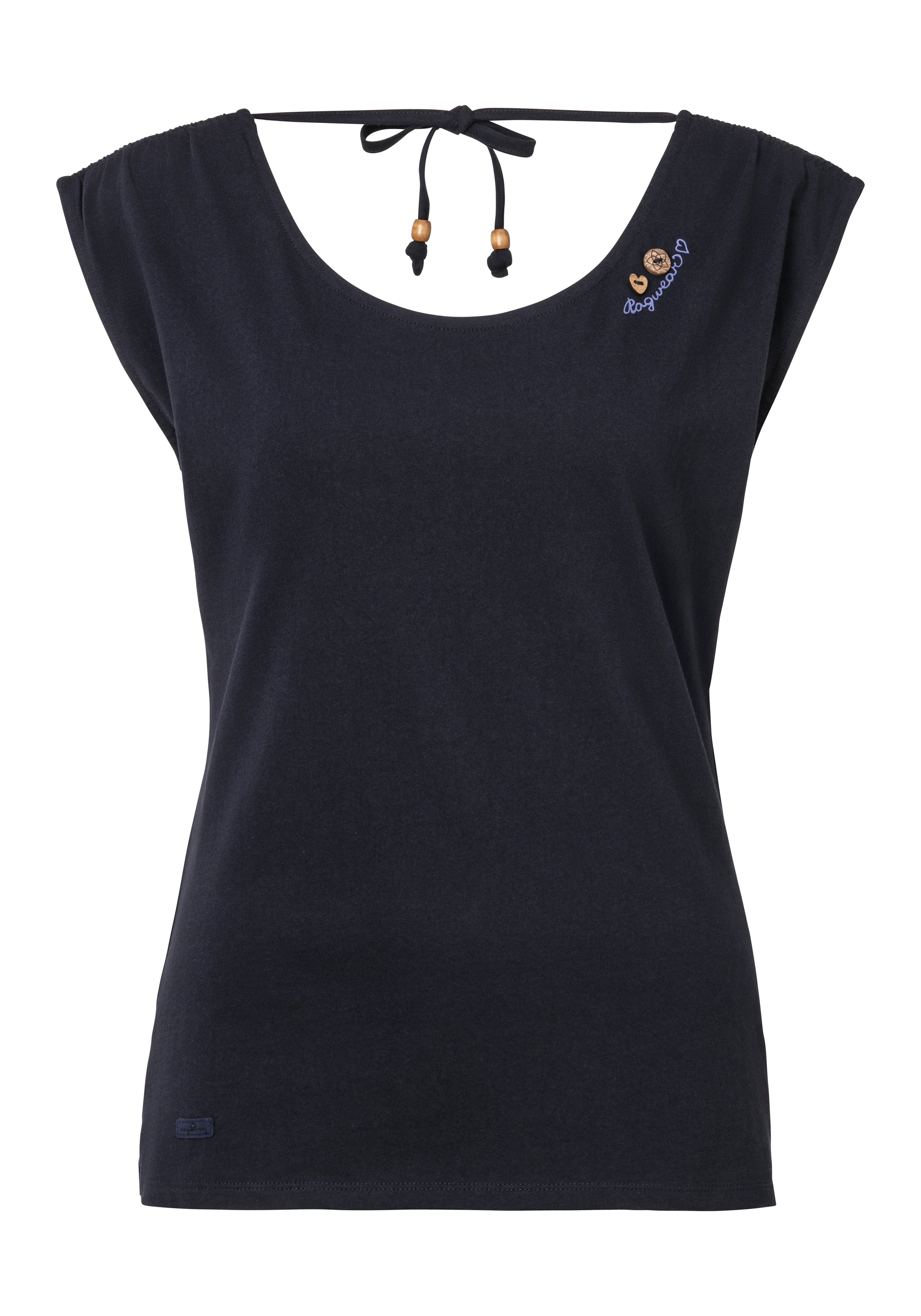 Kurzarmshirt RAGWEAR "GREETA", Damen, Gr. XS (34), blau (navy), Jersey, Obermaterial: 100% Baumwolle, unifarben, hüftlang, Rundhals, Shirts, großer Rückenausschnitt mit Band zum Zusammenhalten 3