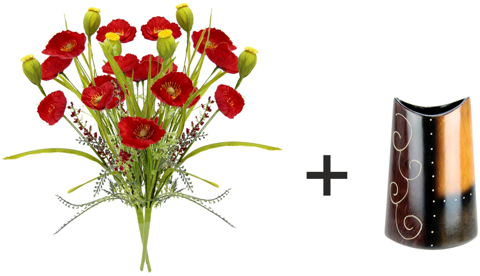 I.GE.A. Kunstblume »Mohnblumenbusch in Vase aus Keramik«, Blumen Mohnblume Mohn Mohnbusch Bouquet Strauß Seidenblumenstrauß
