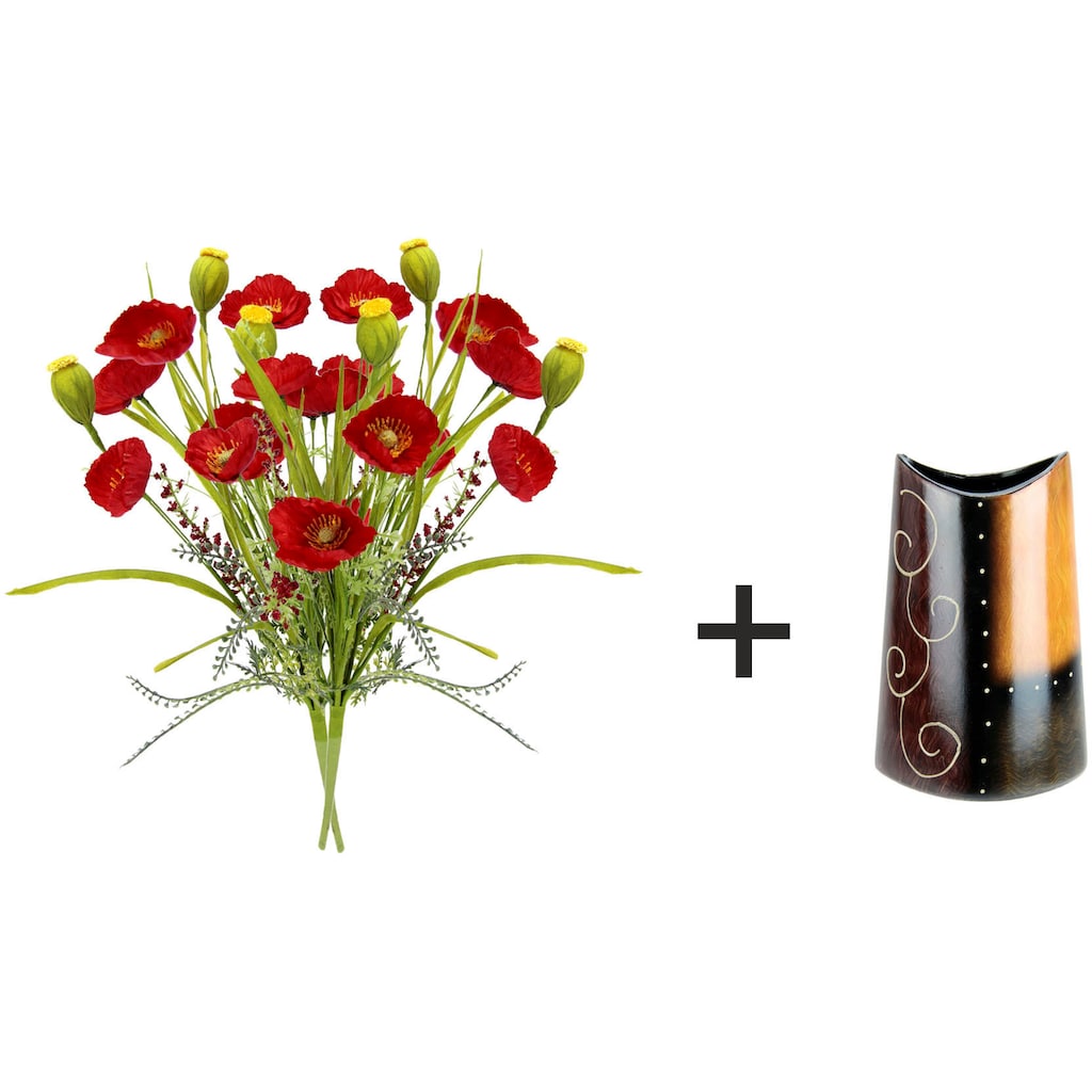 I.GE.A. Kunstblume »Mohnblumenbusch in Vase aus Keramik«
