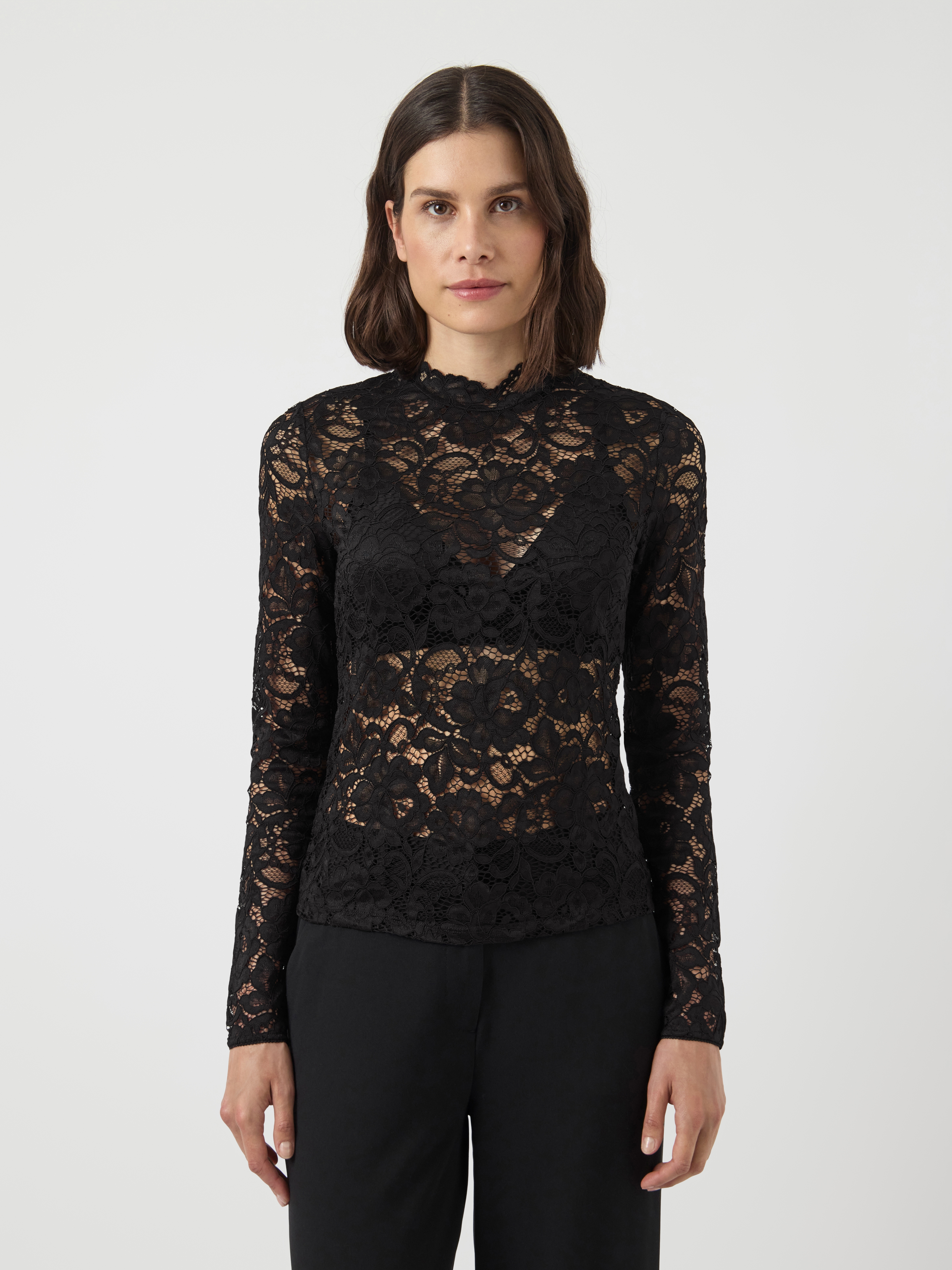 Y.A.S Langarmshirt "YASLACEY LS LACE TOP S. NOOS" Materialmix, slim fit