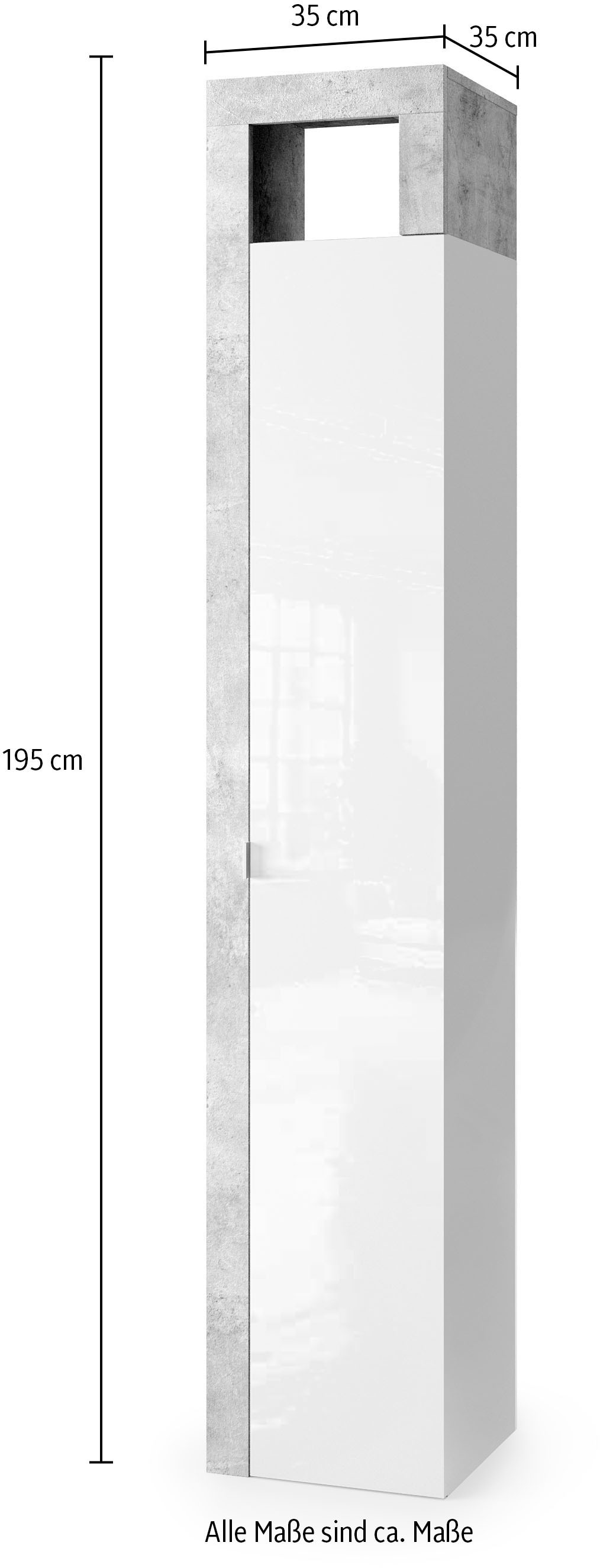 welltime Hochschrank »Hamburg Höhe 195 cm, Breite 35 cm, Badezimmerschrank mit 1 Tür,«, dekorativer Rahmen, offenes Fach, Metallgriff, 5 Einlegeböden