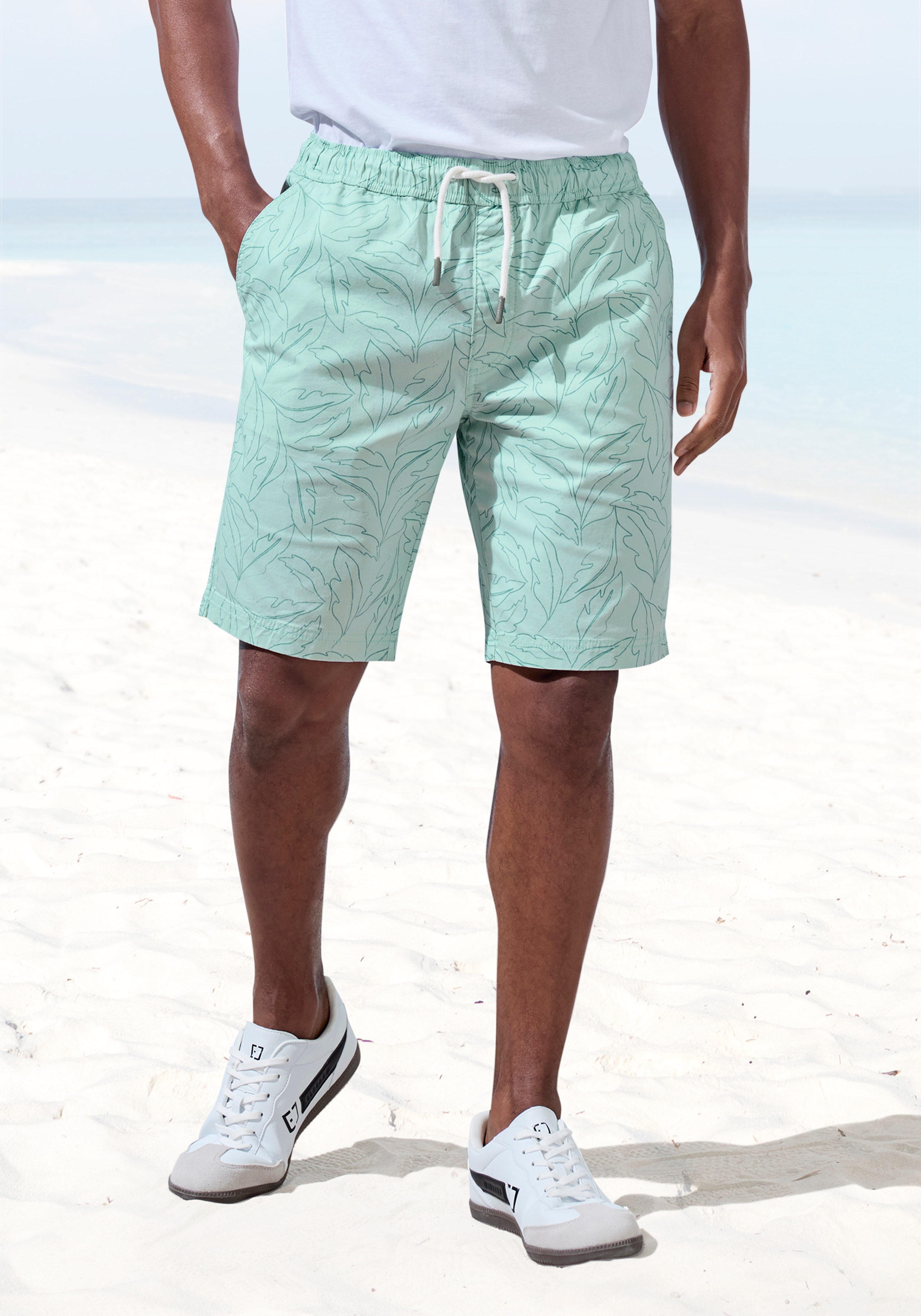 John Devin Shorts "- Sommer Bermuda mit Blätter-Print" kurze Schlupfhose aus elastischer, gewebter Baumwollqualität