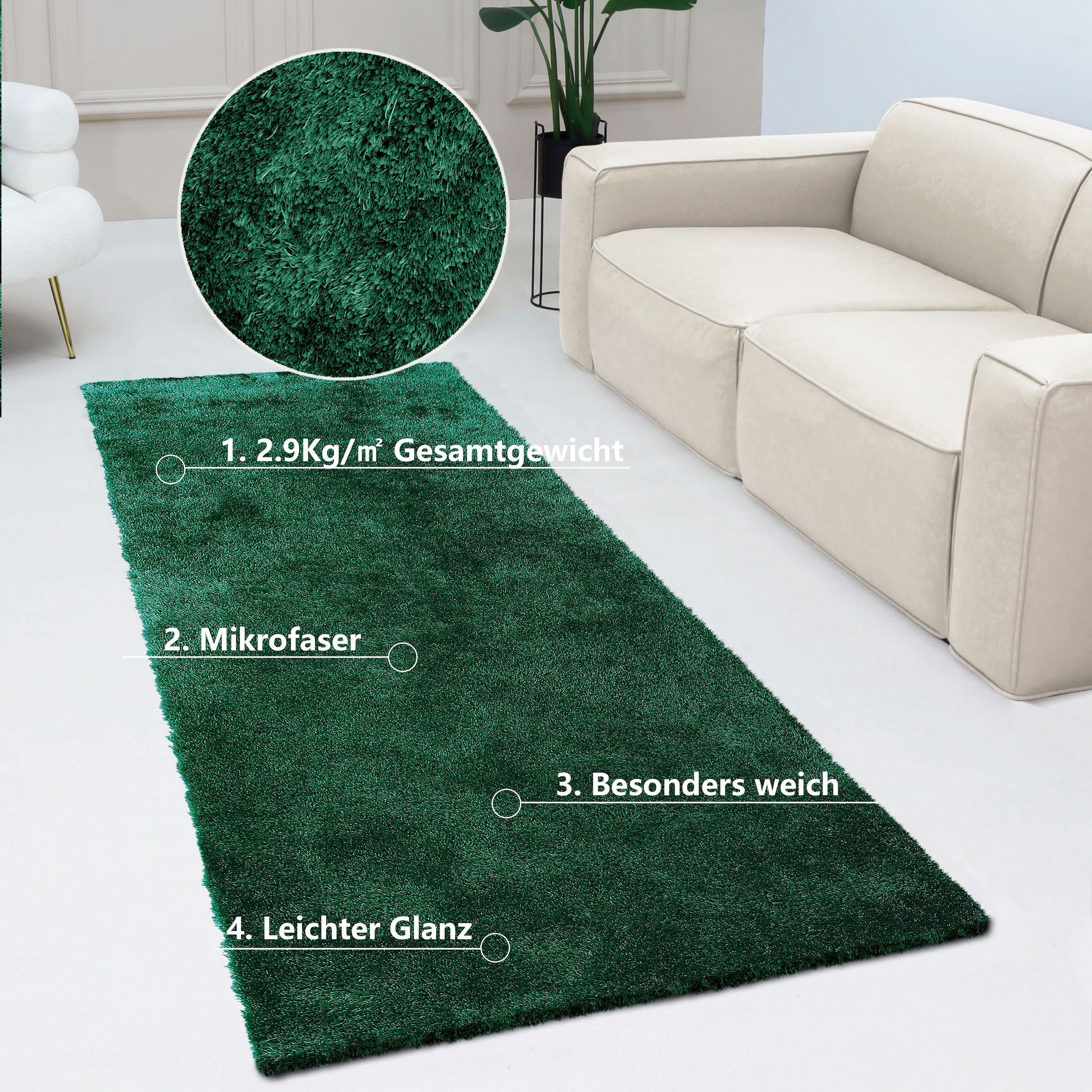 Bruno Banani Hochflor-Läufer »Dana Teppich, Kundenliebling«, rechteckig, 30 mm Höhe, Brücke, uni, weich, Mikrofaser, Diele, Flur, Wohnzimmer, Schlafzimmer