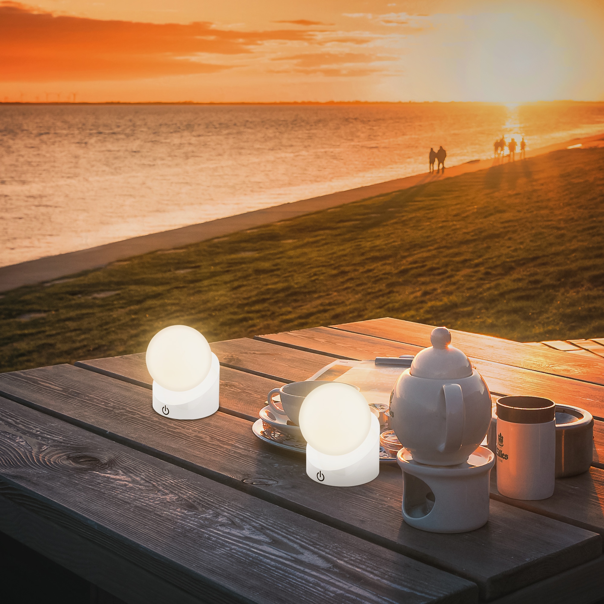 Briloner Leuchten LED Außen-Tischleuchte »SORA« LED-Board 2 Stk. Warmweiß kabellos 10x8x9cm Weiß 2W Kinderzimmer Flur Outdoor Aussen 2er-Set