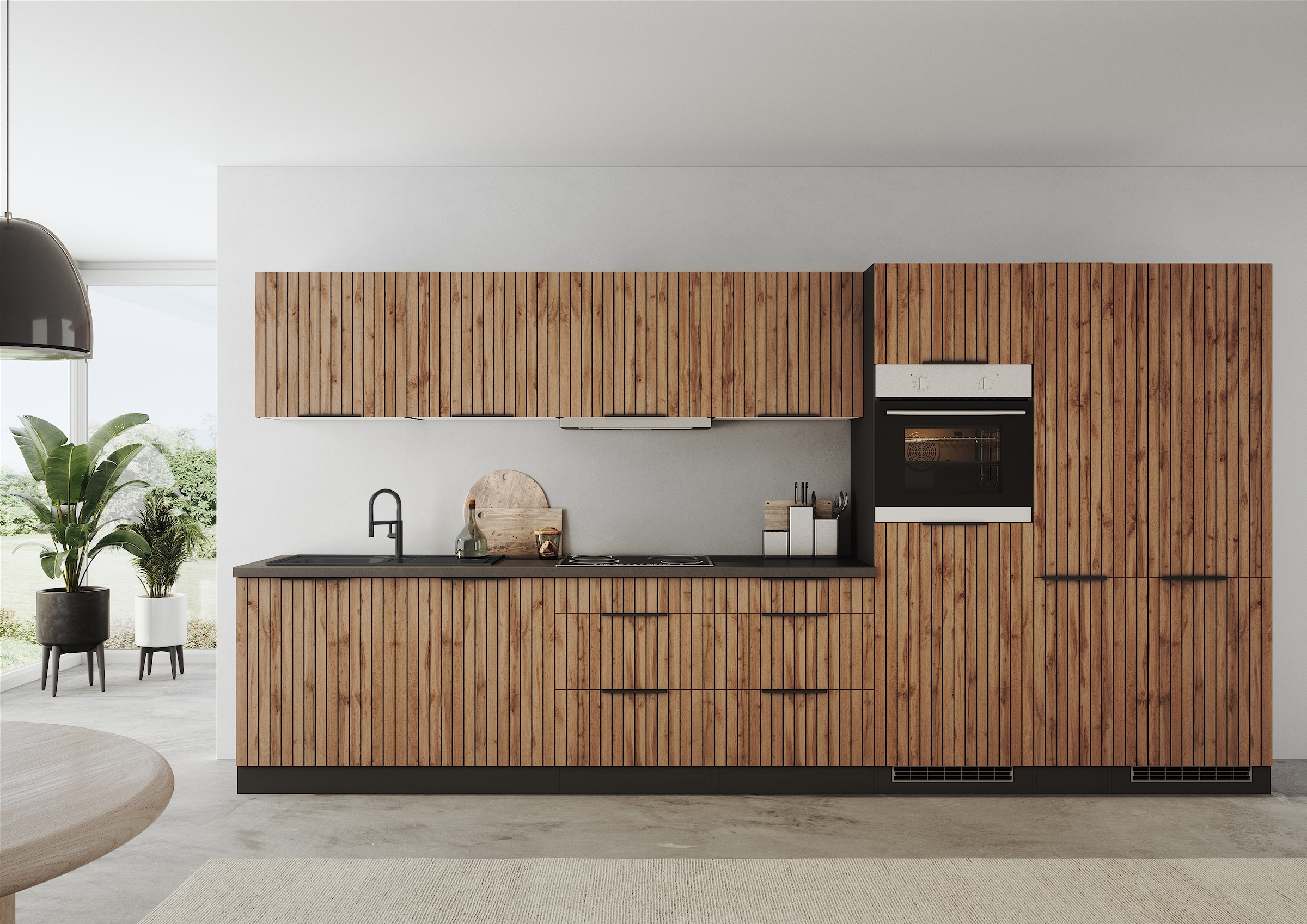 KOCHSTATION "KS-Lagos, Breite 390 cm, wahlweise mit E-Geräten" GK-oder Induktionskochfeld, Spüle edelstahl oder schwarz
