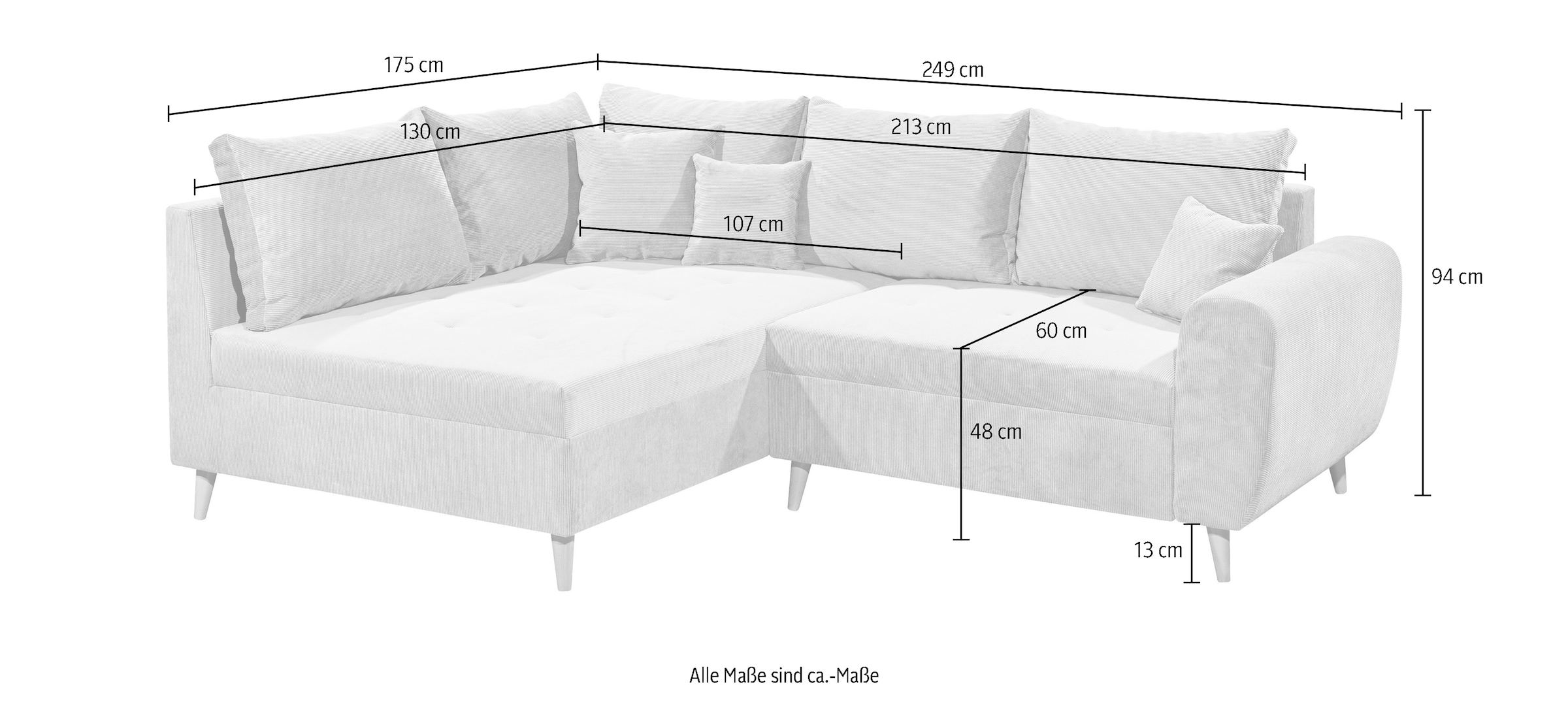 ED EXCITING DESIGN Ecksofa »Calanda L-Form«, mit Hocker, frei im Raum stellbar, Rücken- und Zierkissen