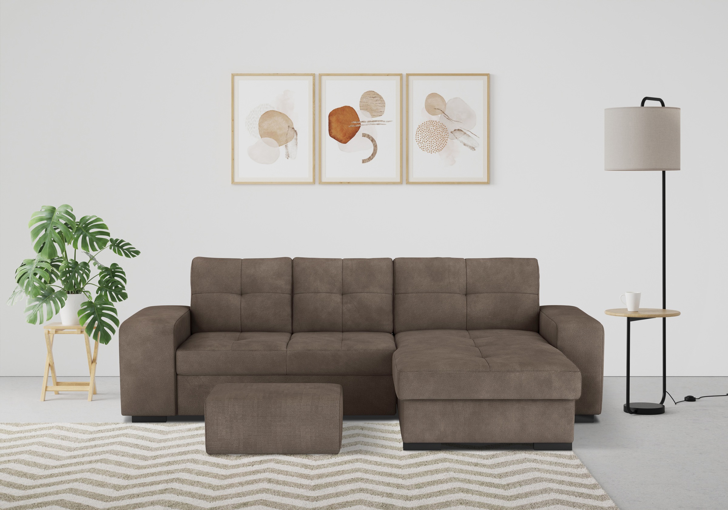 COTTA Ecksofa »Mattina L-Form«, inkl. Hocker, wahlweise mit Bettfunktion und Bettkasten