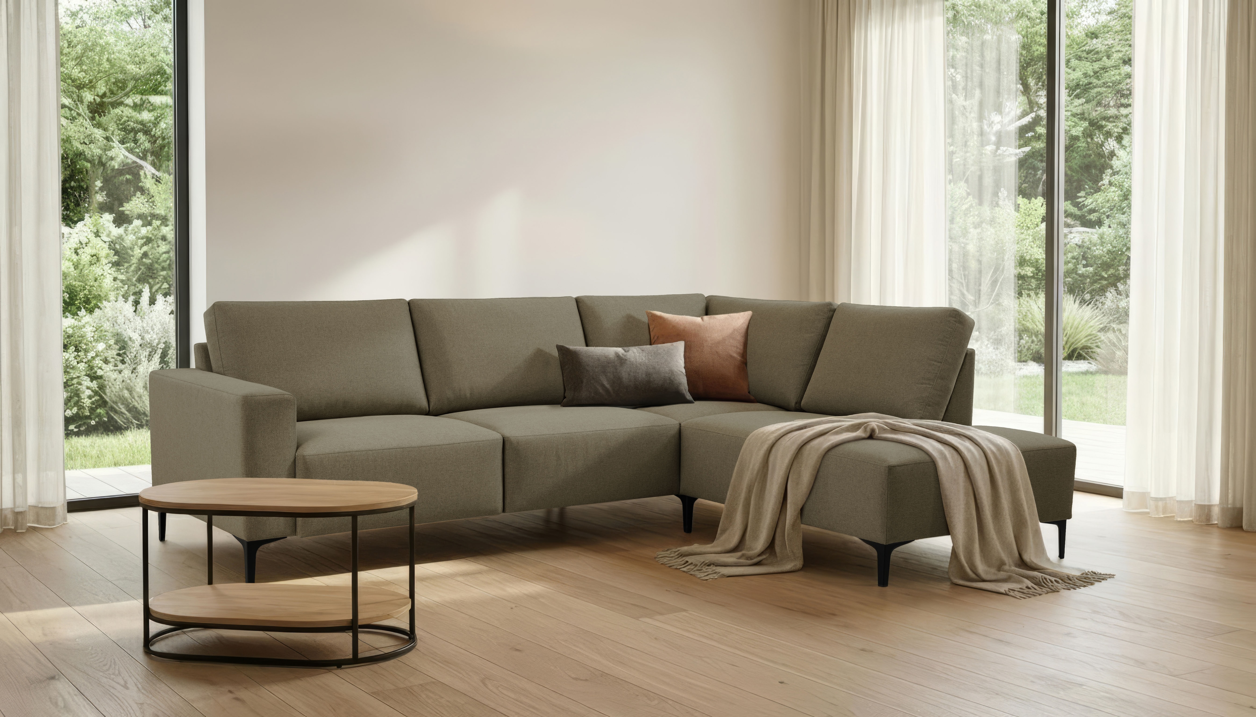 OTTO home Ecksofa "Tournon, L-Form, Breite 256 cm, Webstoff, Chenille" Designsofa im nordischen Stil, Wellenunterfederung, Metallfüße