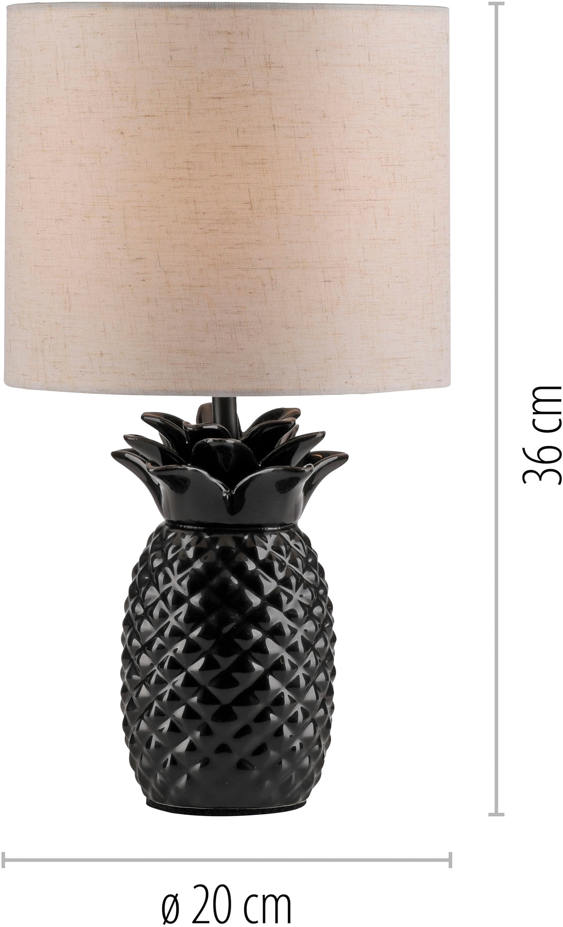 Leonique Tischleuchte »Tenille - Tischlampe im Ananas Design«, 1 flammig, Leuchtmittel E14 | ohne Leuchtmittel, Leinenschirm, Ananas, Pineapple, schwarz, E14