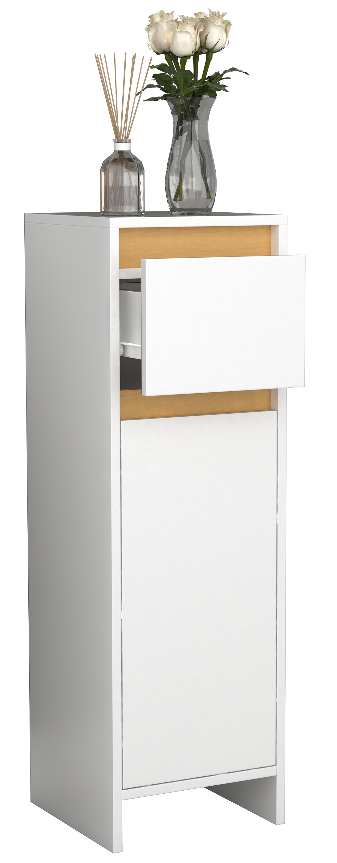 VCM Hochschrank »VCM Holz Midischrank | Badregal | Maße: H. 95 x B. 30 x T. 30 cm | 1 Schublade | 1 große Tür - Malira«, (1 St.)
