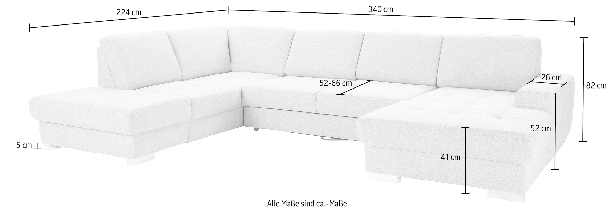sit&more Wohnlandschaft »Santorini U-Form«, mit Federkern und Sitztiefenverstellung, wahlweise mit Bettfunktion