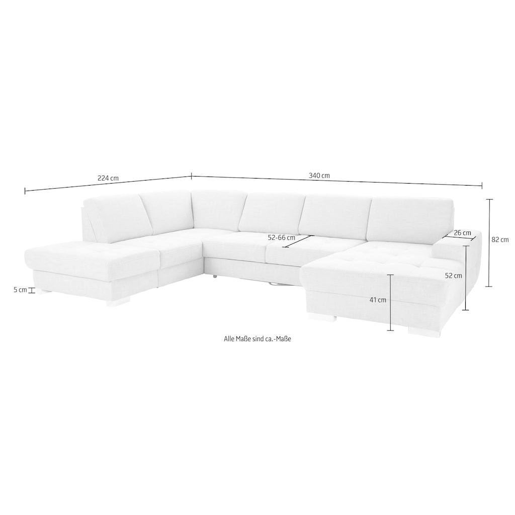 sit&more Wohnlandschaft »Santorini U-Form«, mit Federkern und Sitztiefenverstellung, wahlweise mit Bettfunktion