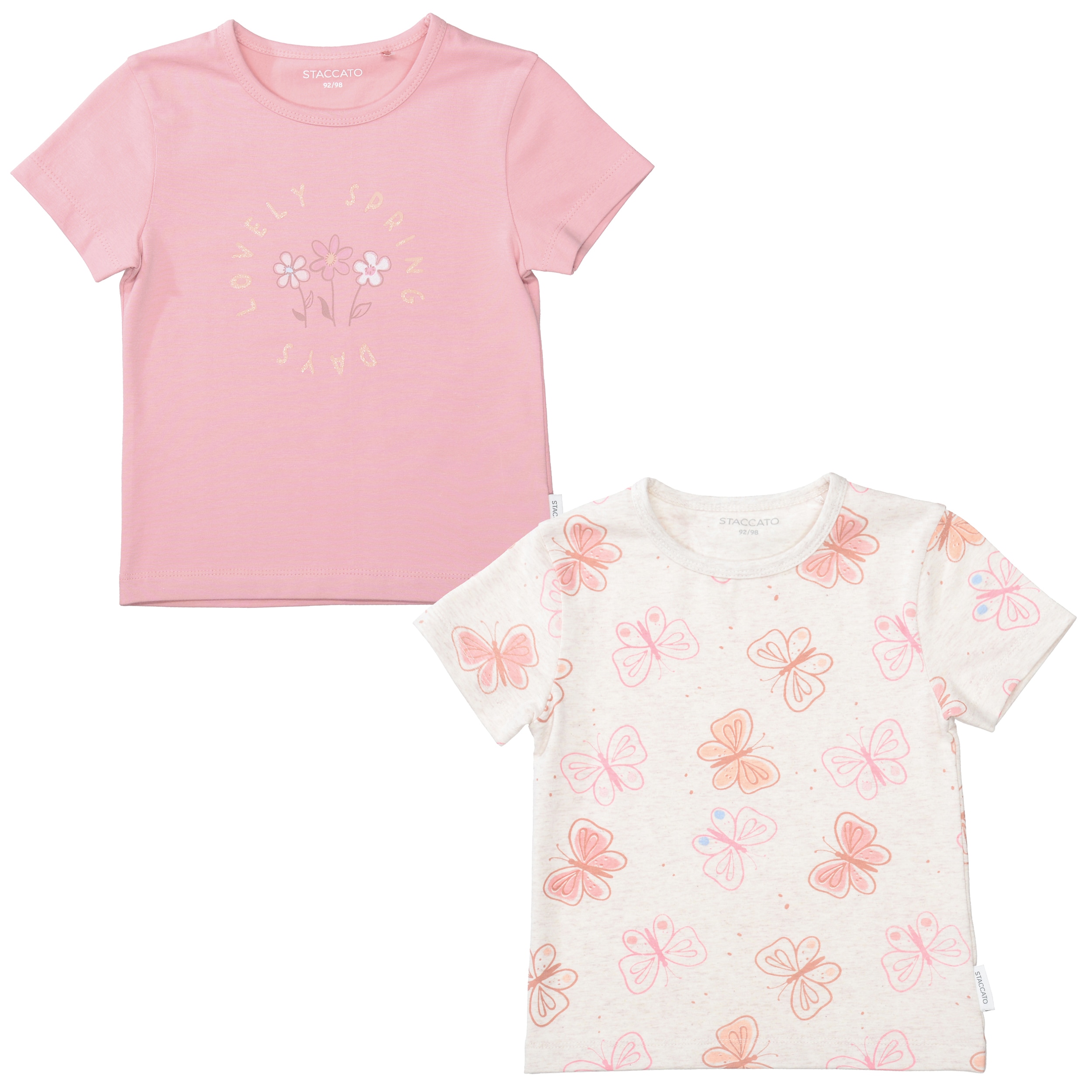STACCATO T-Shirt 2 tlg. 2er Pack, bedruckt und mit Schmetterlings-Muster, für Girls