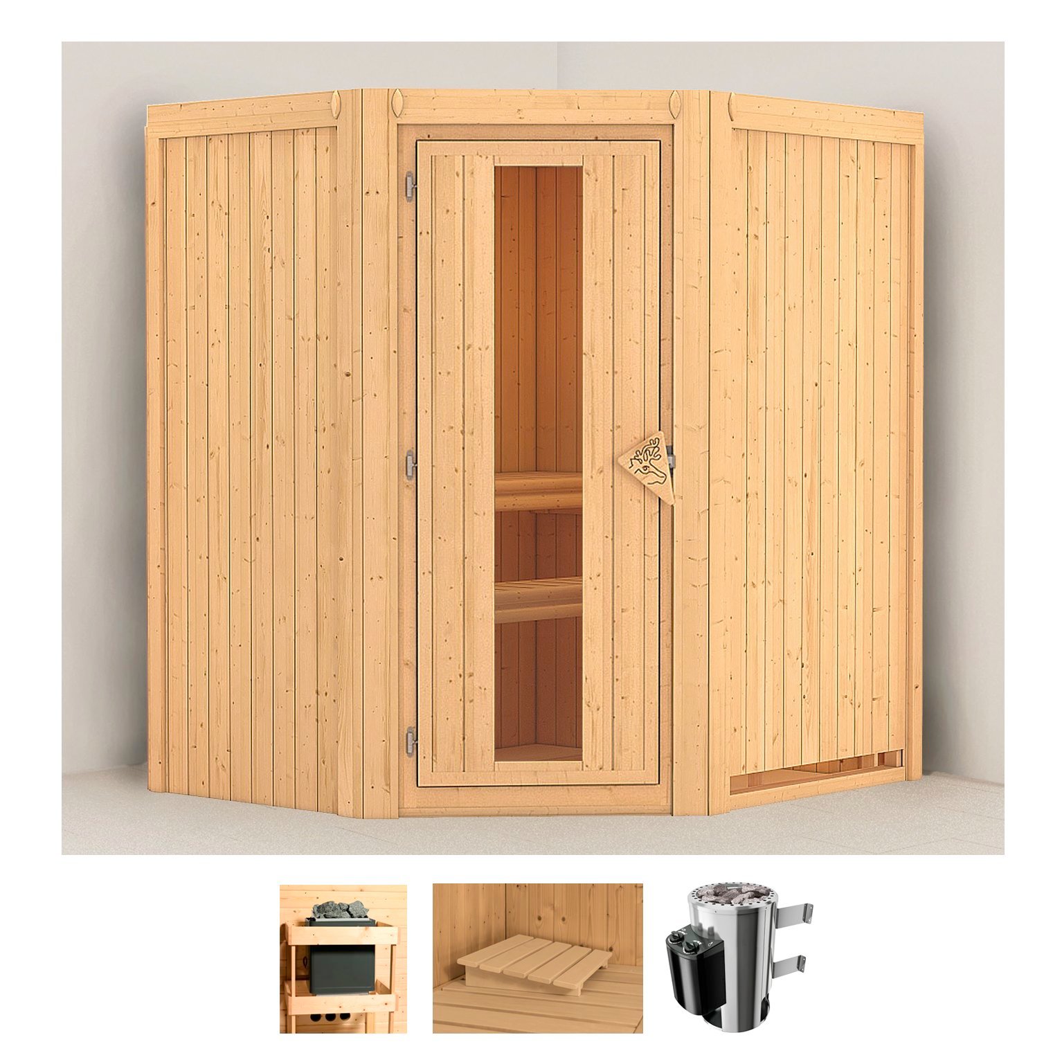 Karibu Sauna "Tomke" Set, Ofen 3,6 kW intgr. Strg