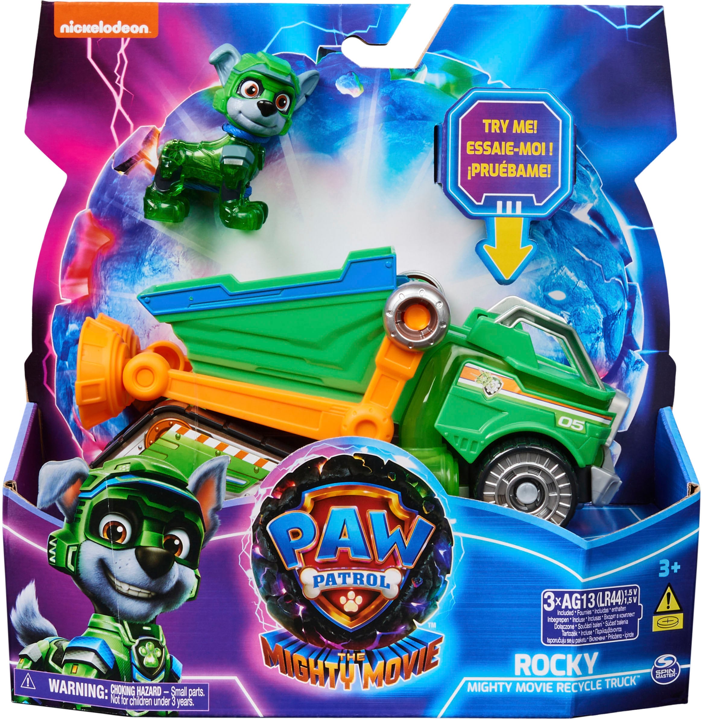 Spin Master Spielzeug-Auto »PAW Welpenfigur, | Superhelden-Basis-Fahrzeug mit Soundeffekt BAUR und Licht- Mülltransporter Mighty von Kinofilm: Patrol, Der Rocky«