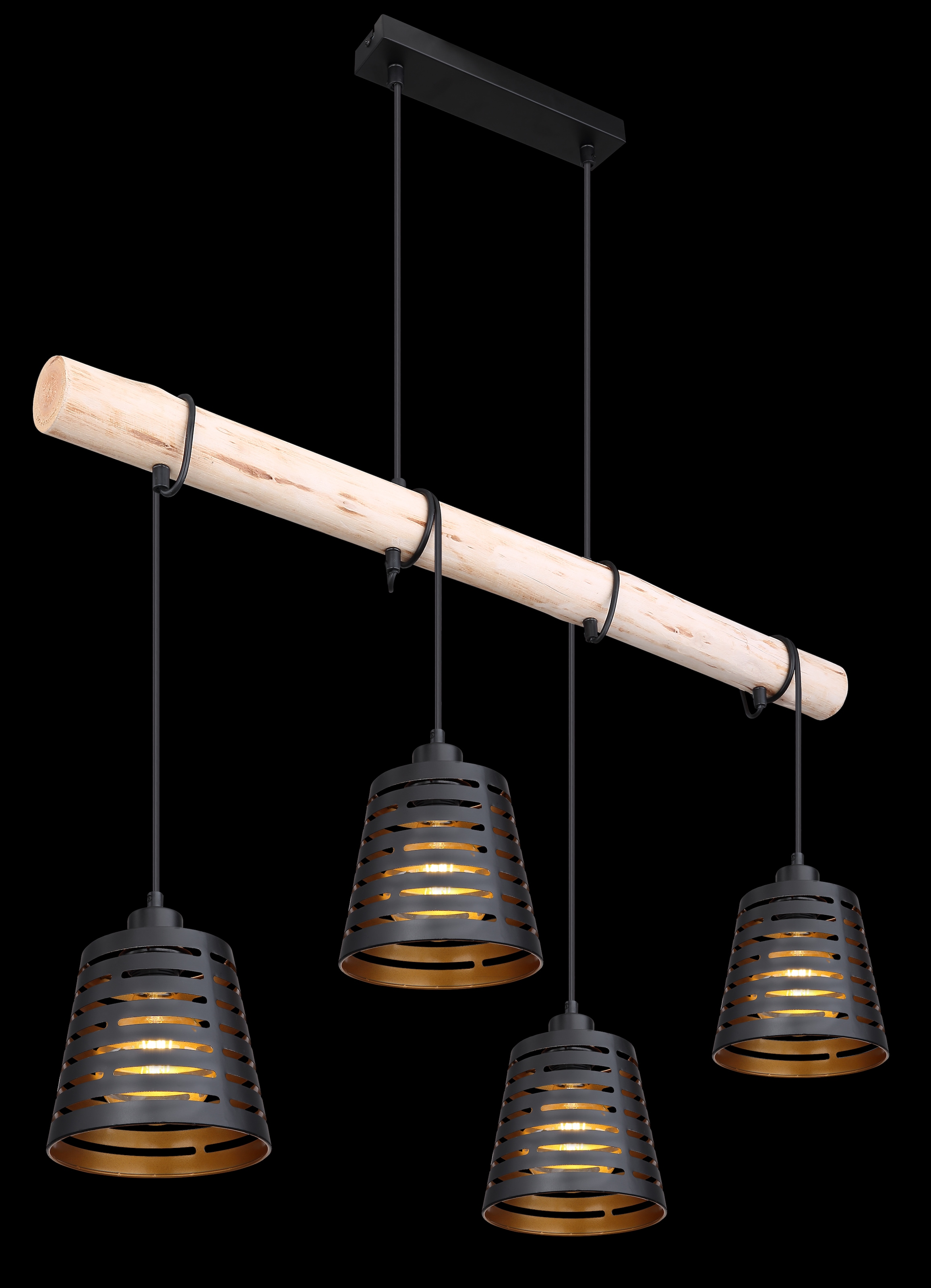 GLOBO LIGHTING Hängeleuchte »ABLONA«, Leuchtmittel E27 | ohne Leuchtmittel, Hängelampe/Pendelleuchte/Holz/goldfarben/Höhe kürzbar