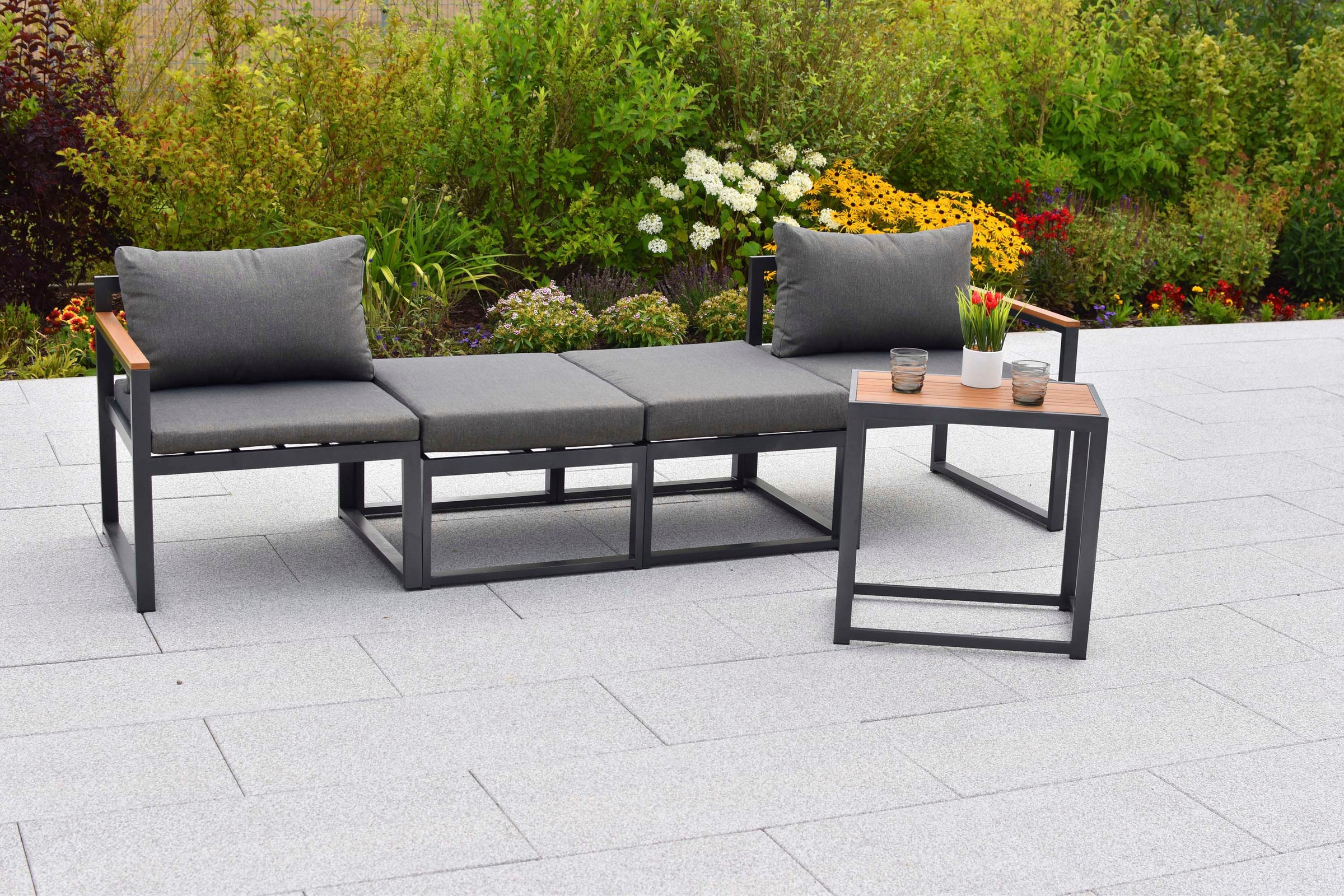 MERXX Gartenlounge-Set »Lindos« Set, 11 tlg. inkl. 2 Sessel, 2 Hocker, 2 Rückenkissen, 4 Sitzkissen, 1 Tisch