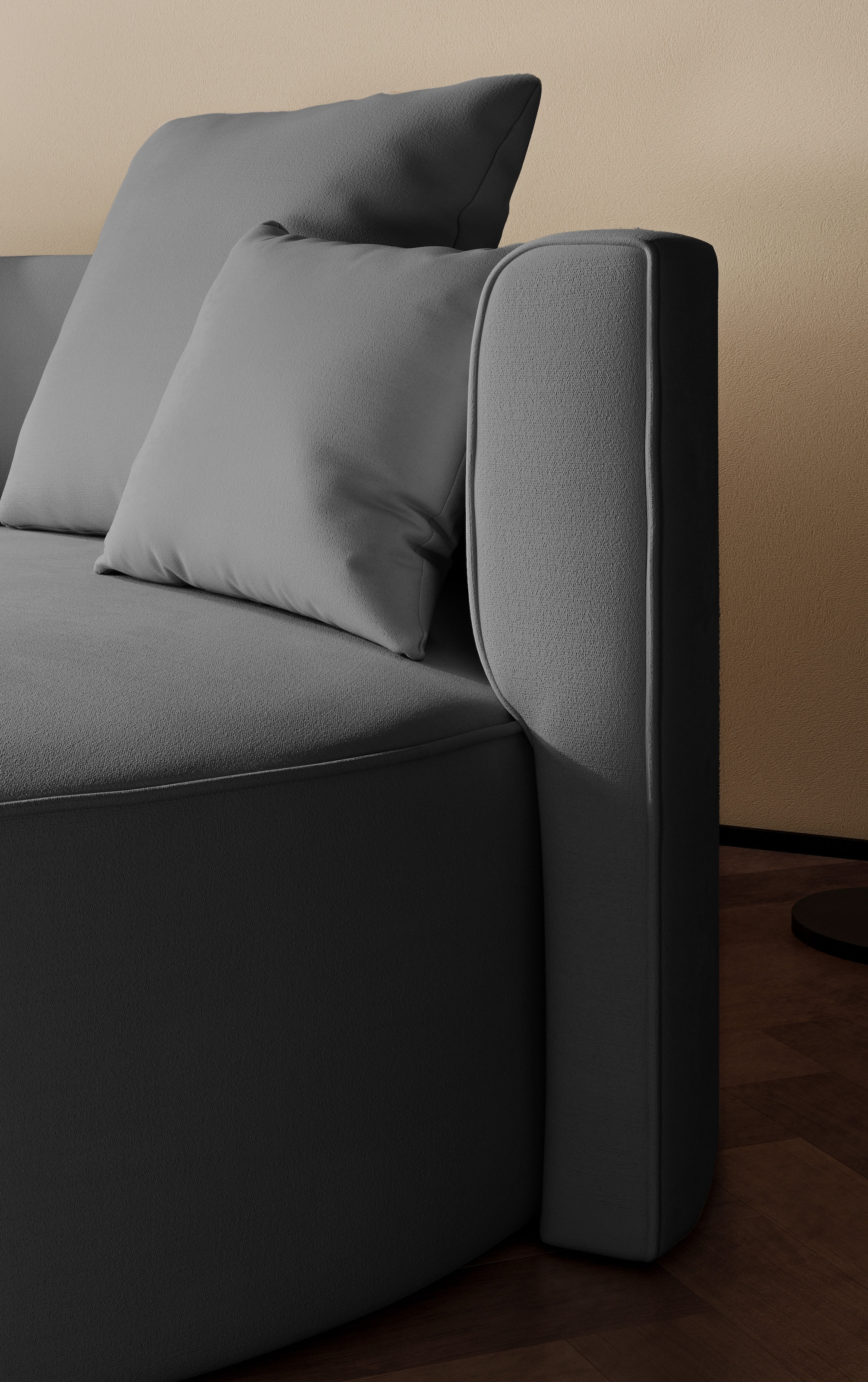 LeGer Home by Lena Gercke 2,5-Sitzer »ISALIE, rundes Loungesofa, mit Kissen, perfekt gepolstert«, moderne Stoffe, mit 4 Zierkissen, extra große Sitzfläche