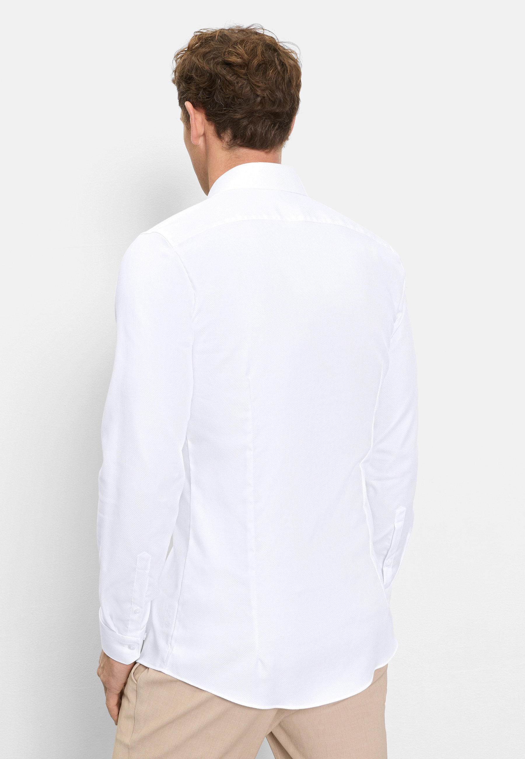 Langarmhemd OLYMP "No 6 six", Herren, Gr. 42, N-Gr, weiß, Web, Obermaterial: 97% Baumwolle, 3% Elastolefin, sehr schmal, 2-Knopf-Manschette, Hemden, Royal Kentkragen, Businesshemd, super slim fit 3