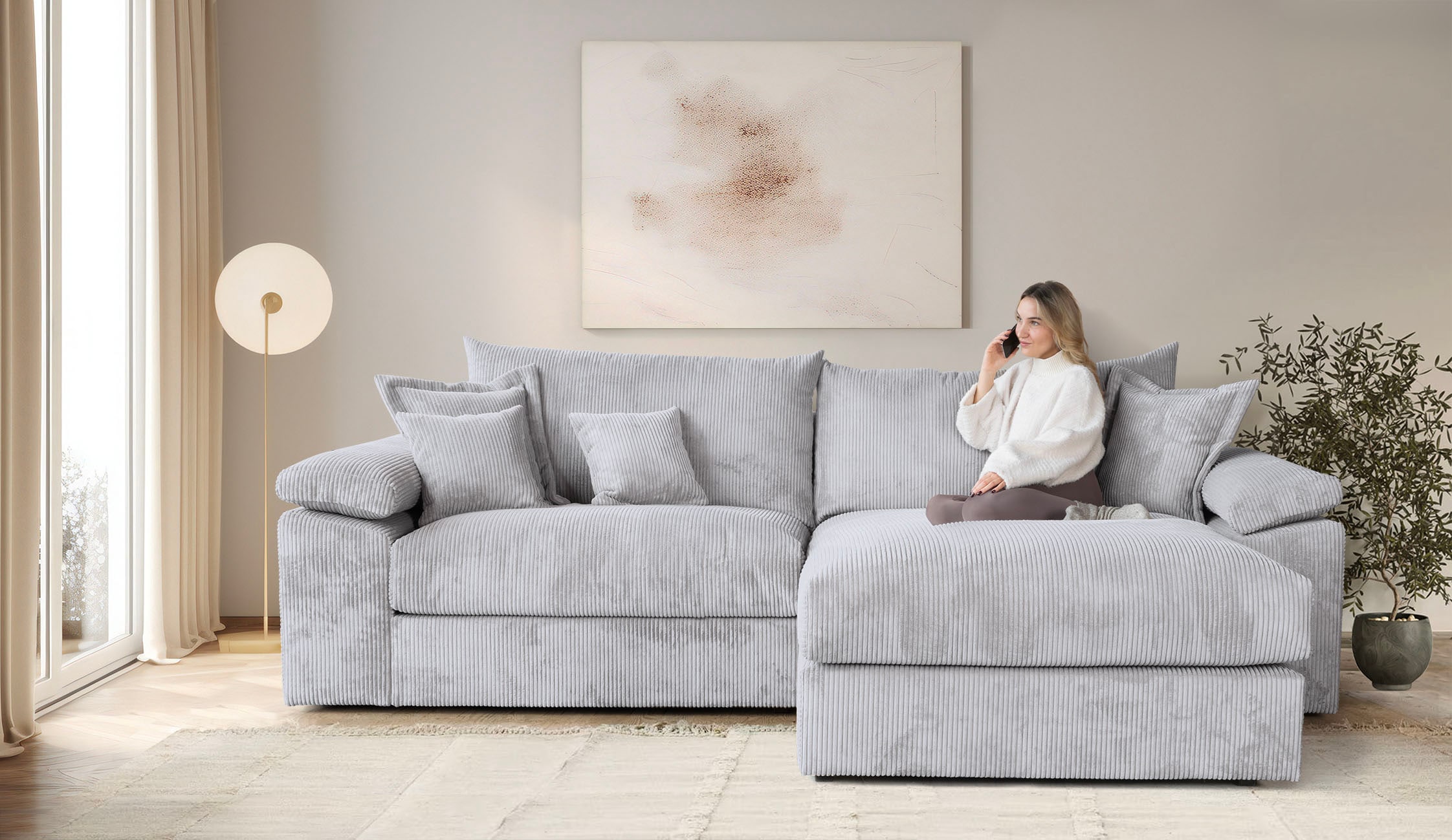 OTTO home "Soft&Cosy XXL L-Form, B: 303 cm - OTTO. Verlässliche Qualität." Mega-Sofa, Cord oder Chenille-Struktur, mit Federkern & 4 Zierkissen