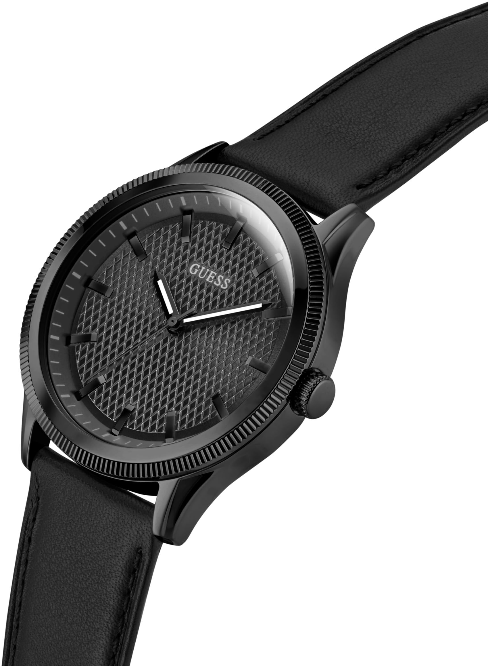 Guess Quarzuhr »DEX«, Armbanduhr, Herrenuhr, Lederarmband, Mineralglas, analog