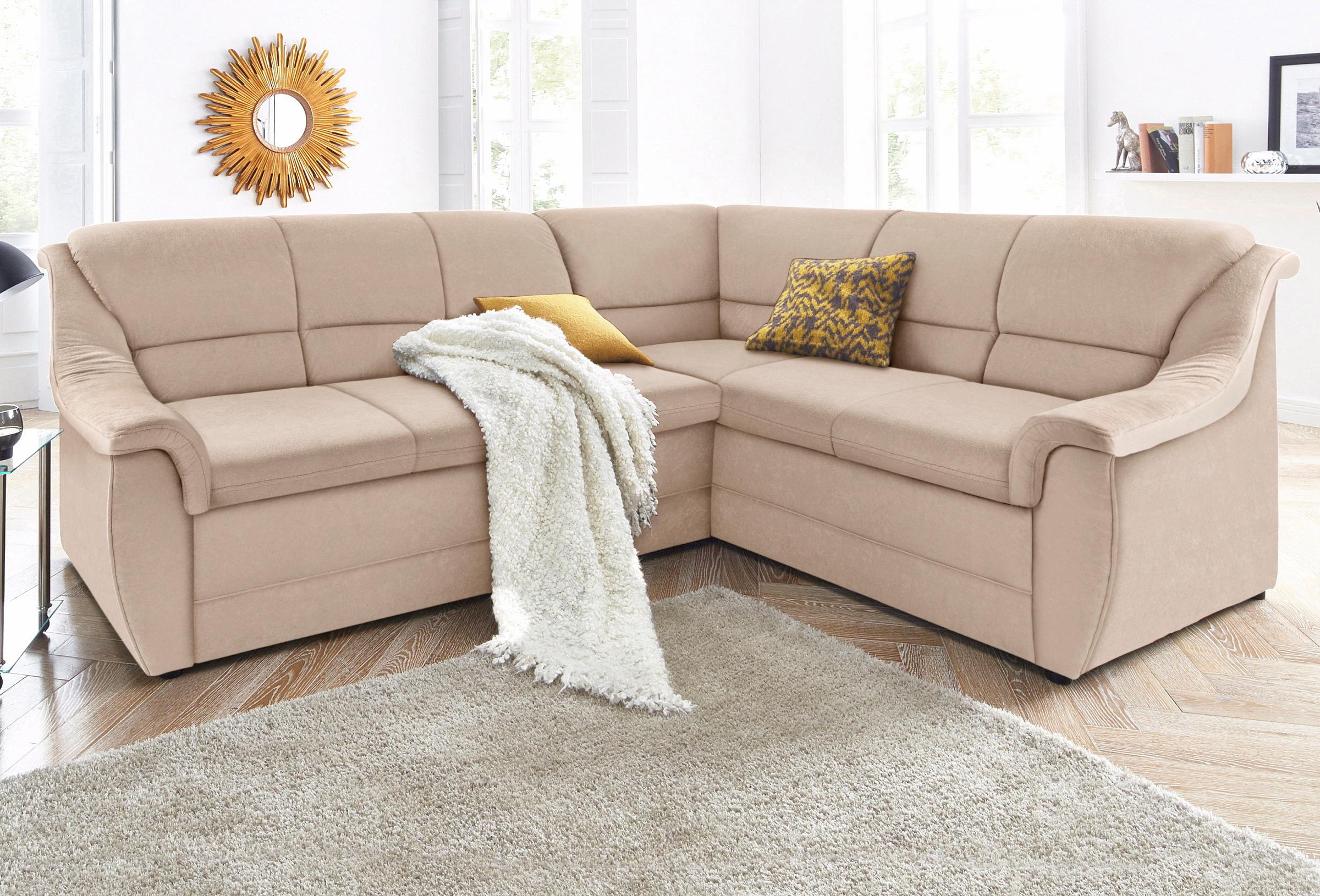 DOMO collection Ecksofa "Lale zeitlose Formensprache, komfortabel, Breite 251cm, L-Form" mit langem Schenkel, wahlweise mit Bettfunktion