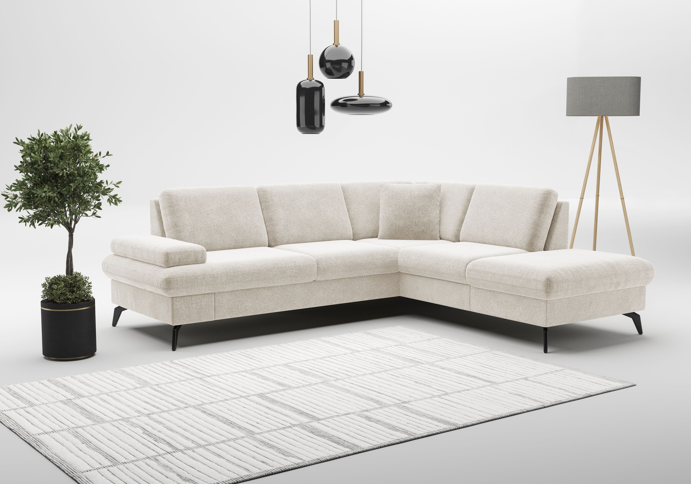 Ecksofa SIT & MORE "Morris Jubi L-Form, B: 238 cm", beige (creme), B:238cm H:83cm T:202cm, 100% Polyester, Sofas, Ecksofa, mit Armteilfunktion & 1 Zierkissen, optional Bettfunktion