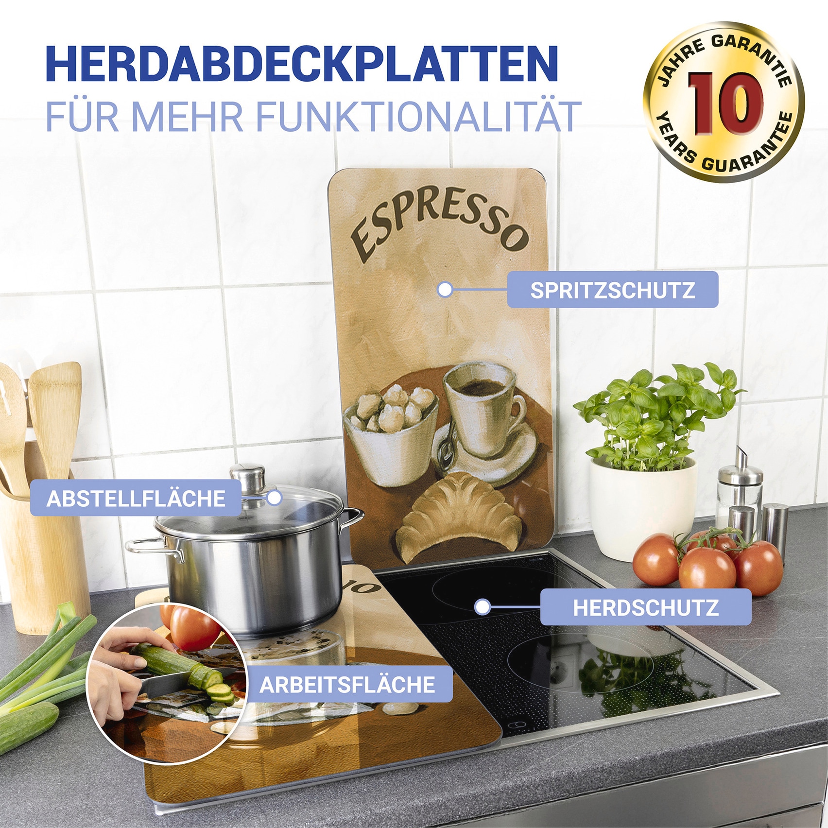 WENKO Herd-Abdeckplatte »Universal Modell Kaffee«, (Set, 2 tlg.), Herdabdeckung für alle Herdarten, kratzfest, mit rutschfesten Füßen