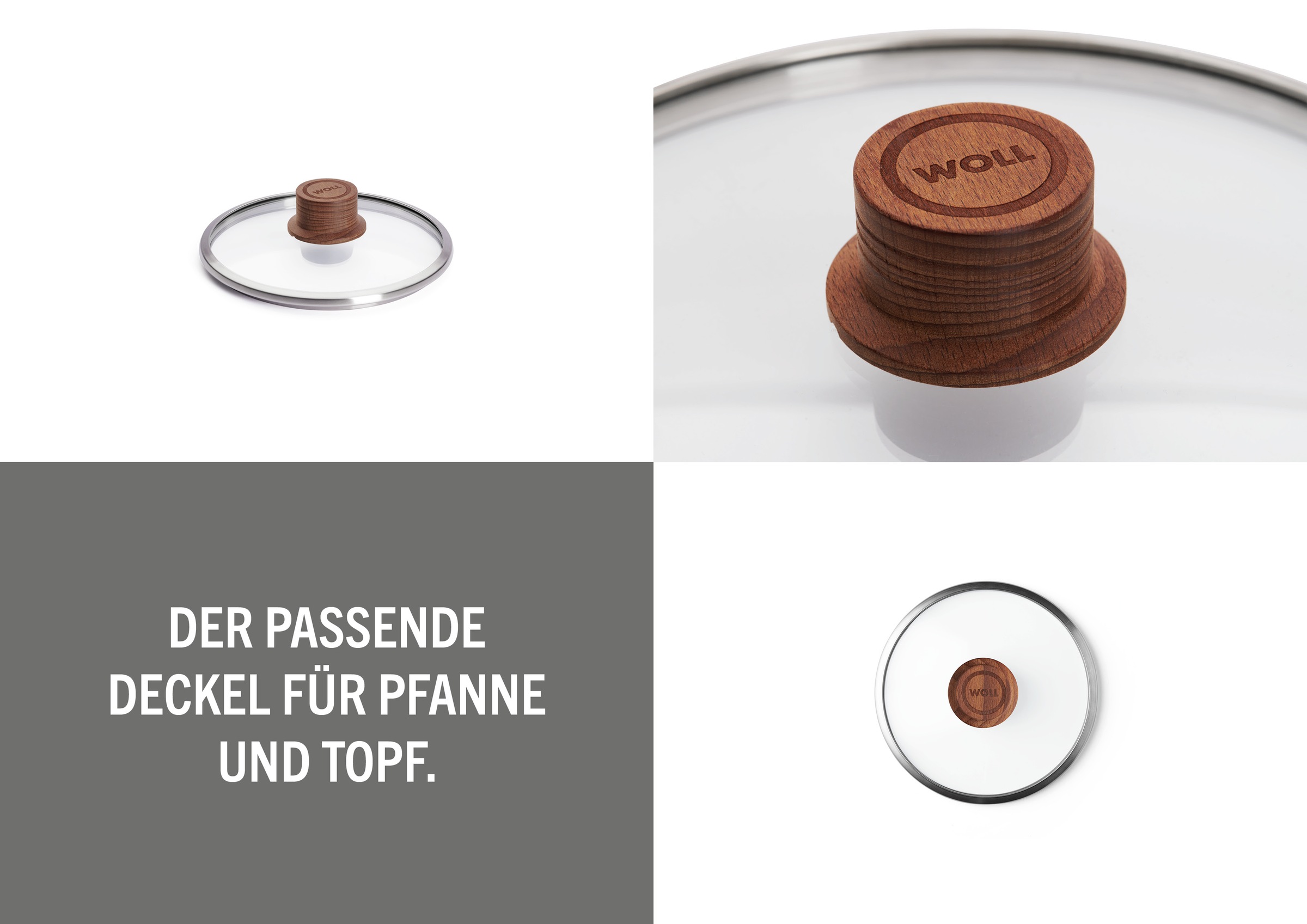 WOLL »WOLL Eco Logic Sicherheitsglasdeckel mit Holzknopf, rund« Hitzebeständig, Spülmaschinengeeignet, für Pfannen und Töpfe