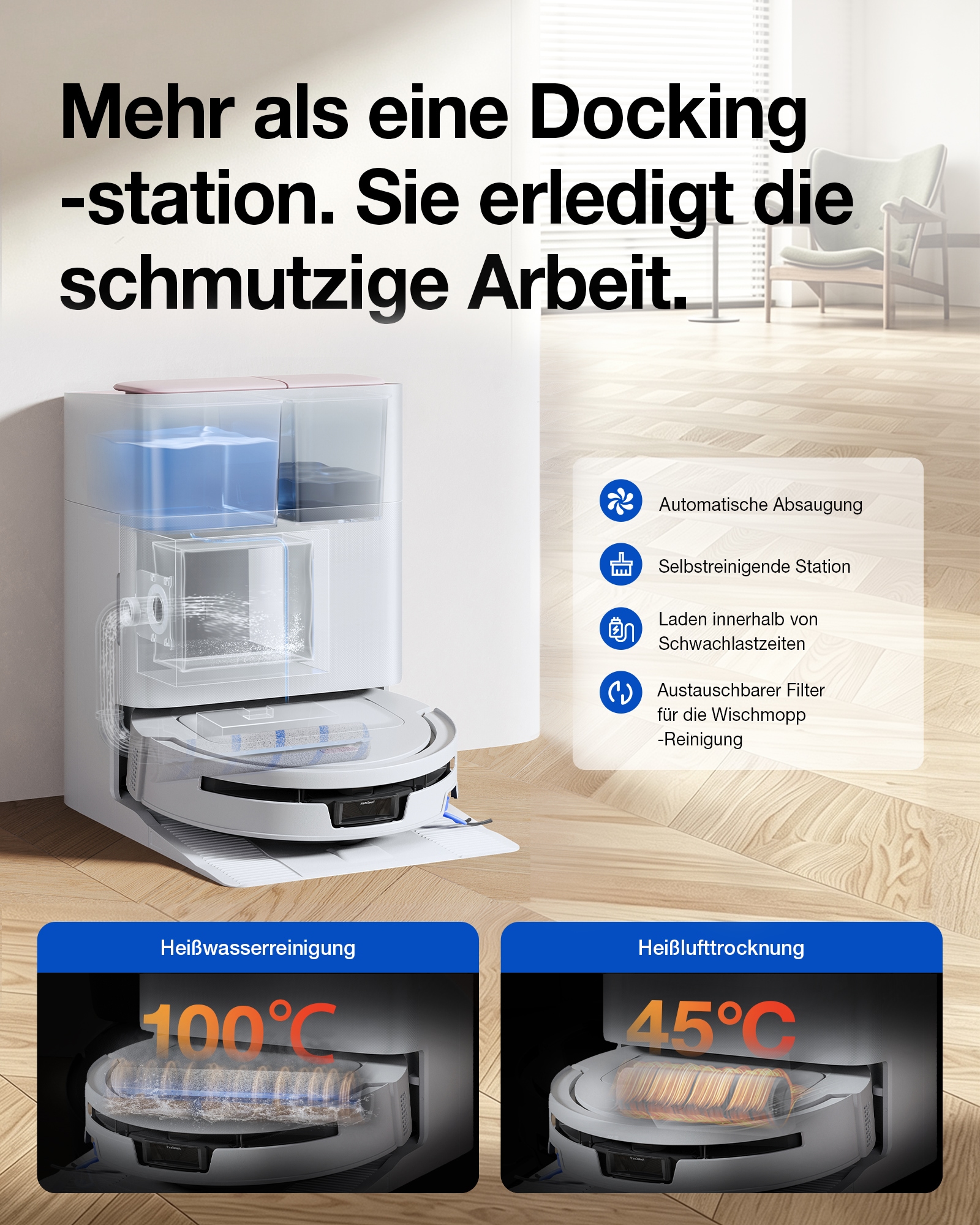 ECOVACS Nass-Trocken-Saugroboter »DEEBOT T90 MAX PRO« 40.000 Pa + 16,45L/s Luftstrom, Wischwalze, All-in-One Station