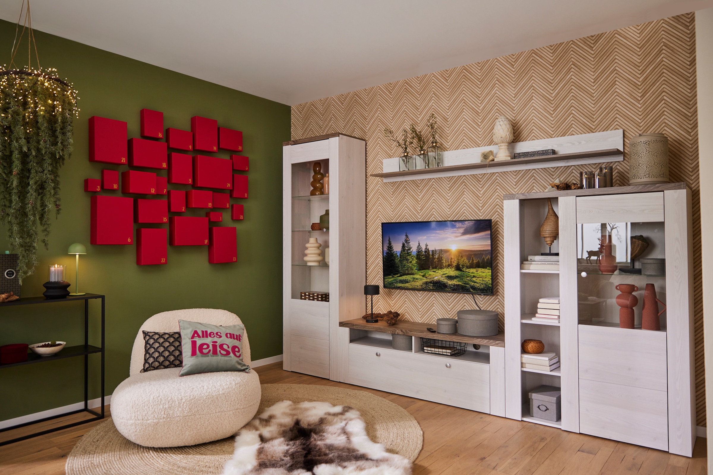 Home affaire Wohnwand »Larona, Anbauwand, Set 4 Teilig«, (Set, 4 St.), bestehend aus 1 TV-Board, 1 Highboard, 1 Vitrine, 1 Wandregal