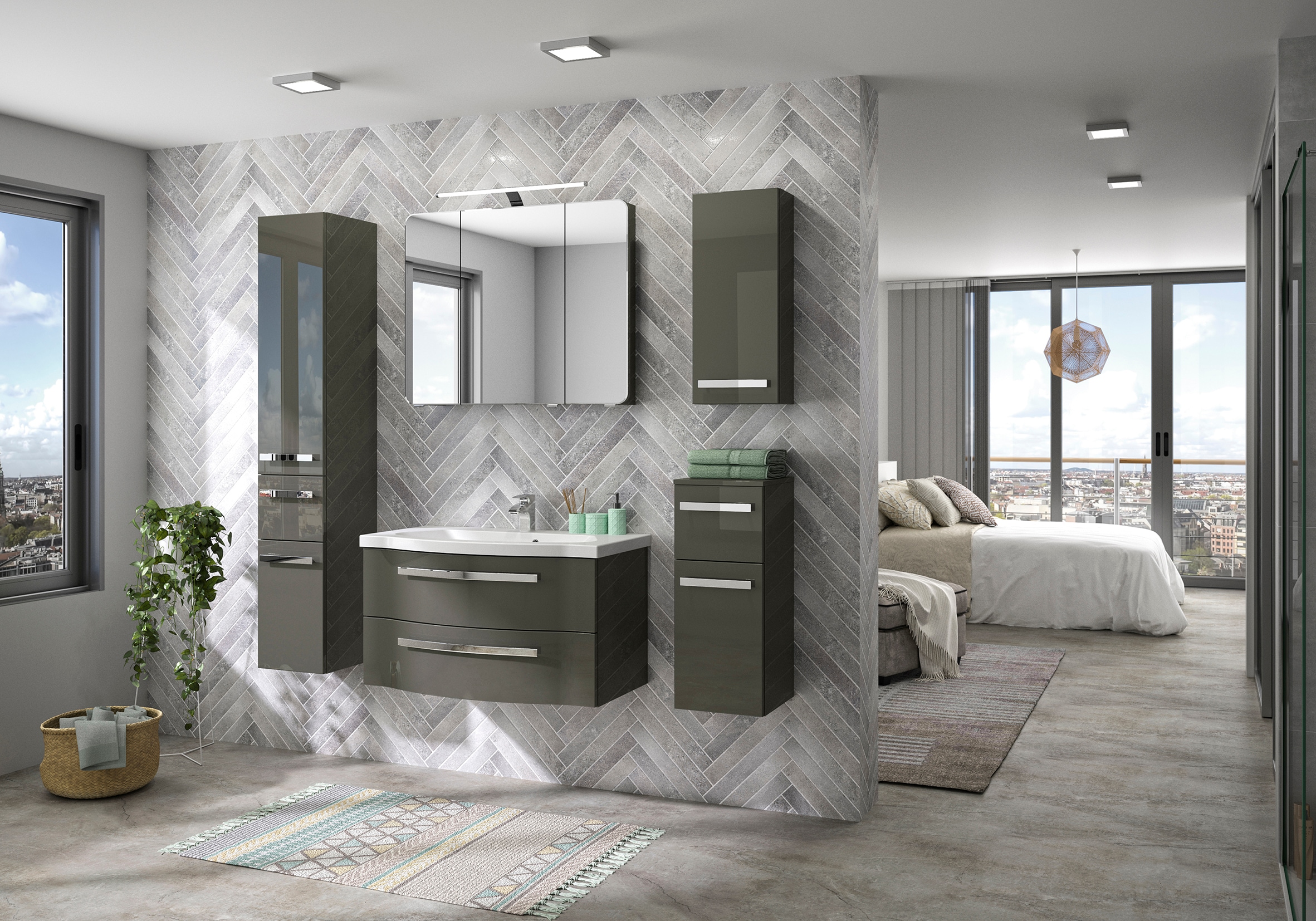 Saphir Spiegelschrank »Serie 4005 Badezimmer-Spiegelschrank inkl. LED-Aufsatzleuchte«, Badschrank 90 cm breit, 3 Türen, 6 Glas-Einlegeböden, inkl. Türdämpfer