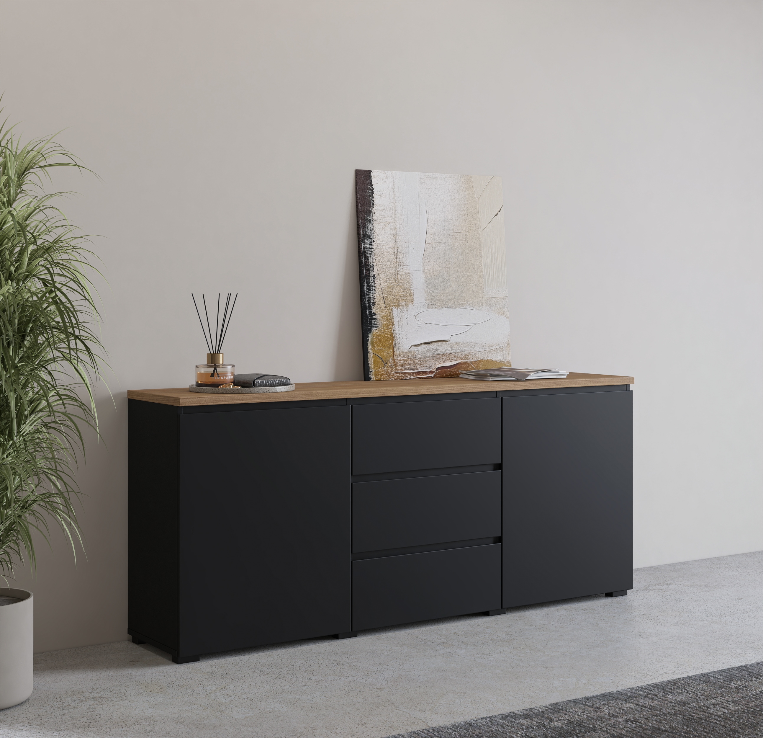 OTTO home Sideboard "Modo, Breite 150 cm, moderne grifflose Kommode 2Türen/3 SK" Schubladenkommode mit viel Stauraum, Einlegeböden verstellbar