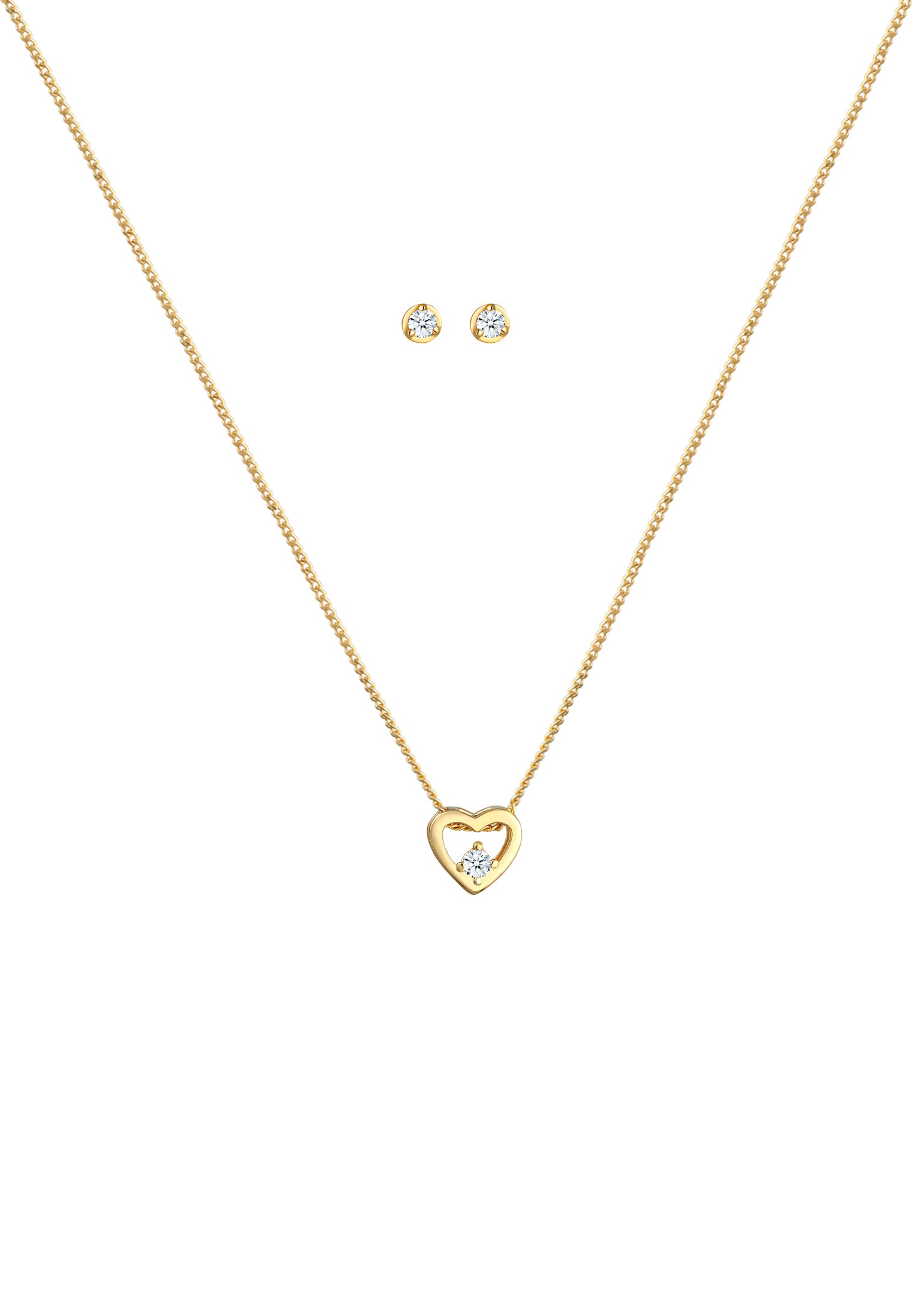 Elli DIAMONDS Schmuckset »Herz Liebe Solitär Diamant (0.09ct.) 585 Gelbgold«