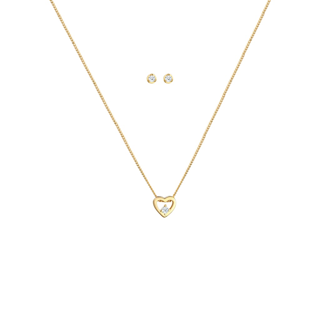 Elli DIAMONDS Schmuckset »Herz Liebe Solitär Diamant (0.09ct.) 585 Gelbgold«