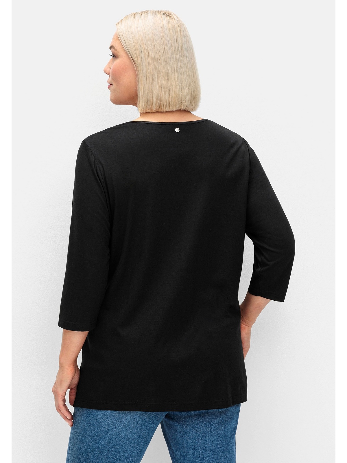 Sheego 3/4-Arm-Shirt »Große Größen«, mit dezent glänzender Blende
