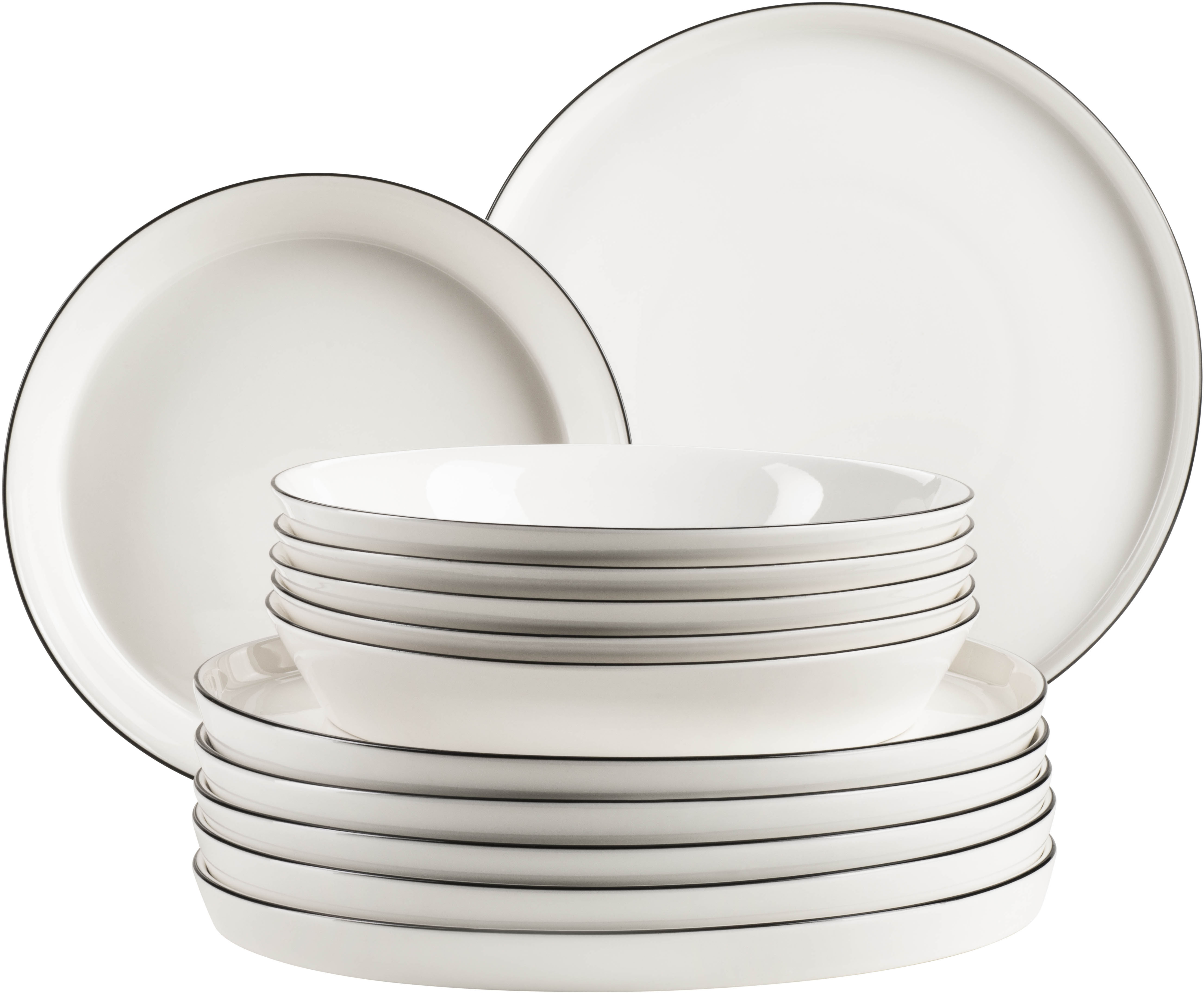 MALACASA Série LUNA Service De Vaisselle Rond 24 Pièces En Porcelaine