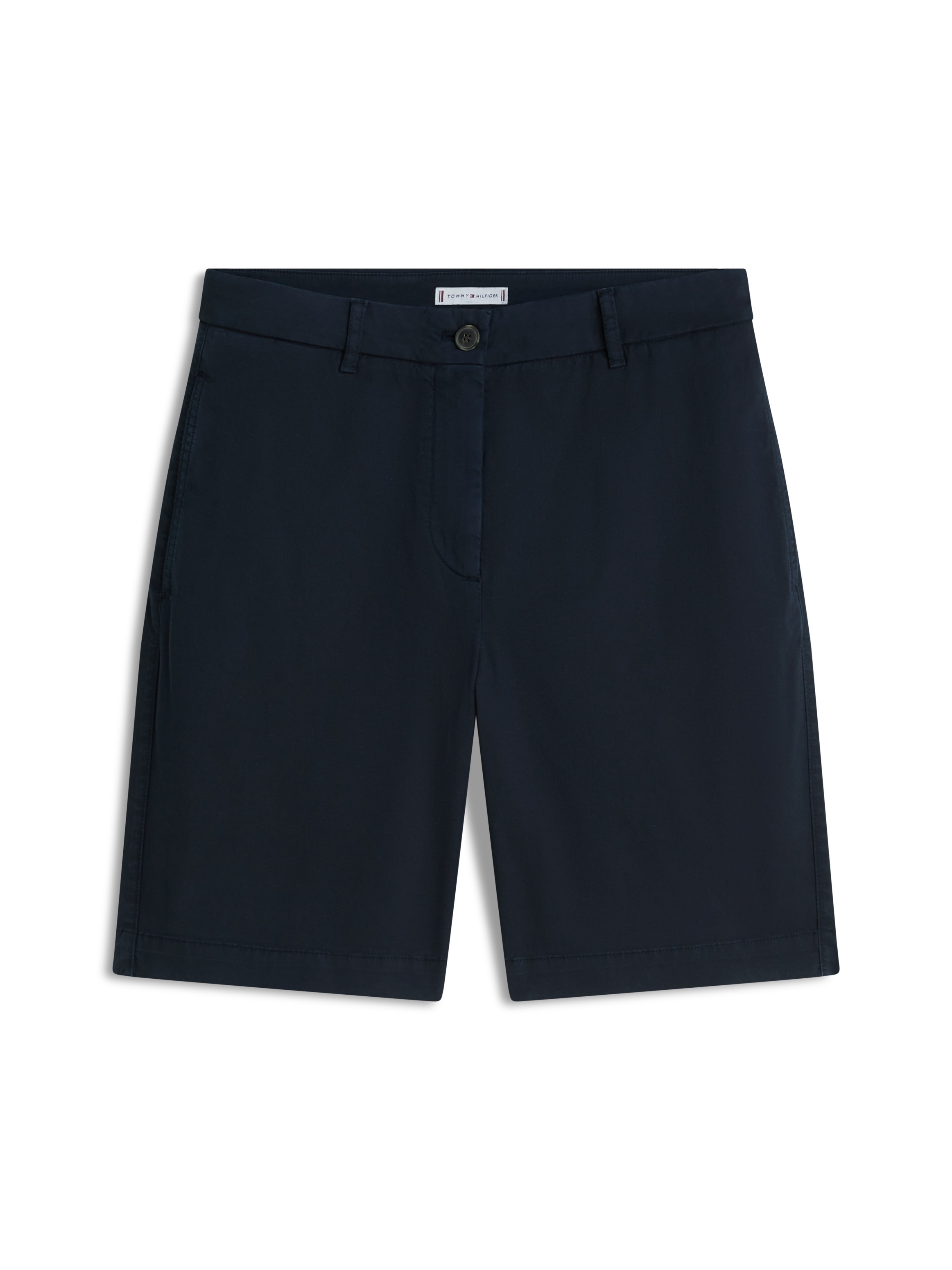 Chinoshorts TOMMY HILFIGER "CO GMD BLEND CHINO SHORT", Damen, Gr. 34, N-Gr, schwarz night navy, Web, Obermaterial: 65% Baumwolle, 33% Lyocell, 2% Elasthan, unifarben, gerade kurz, Hosen Chinoshorts, mit geknöpften Gesäßtaschen, Regular Fit 6