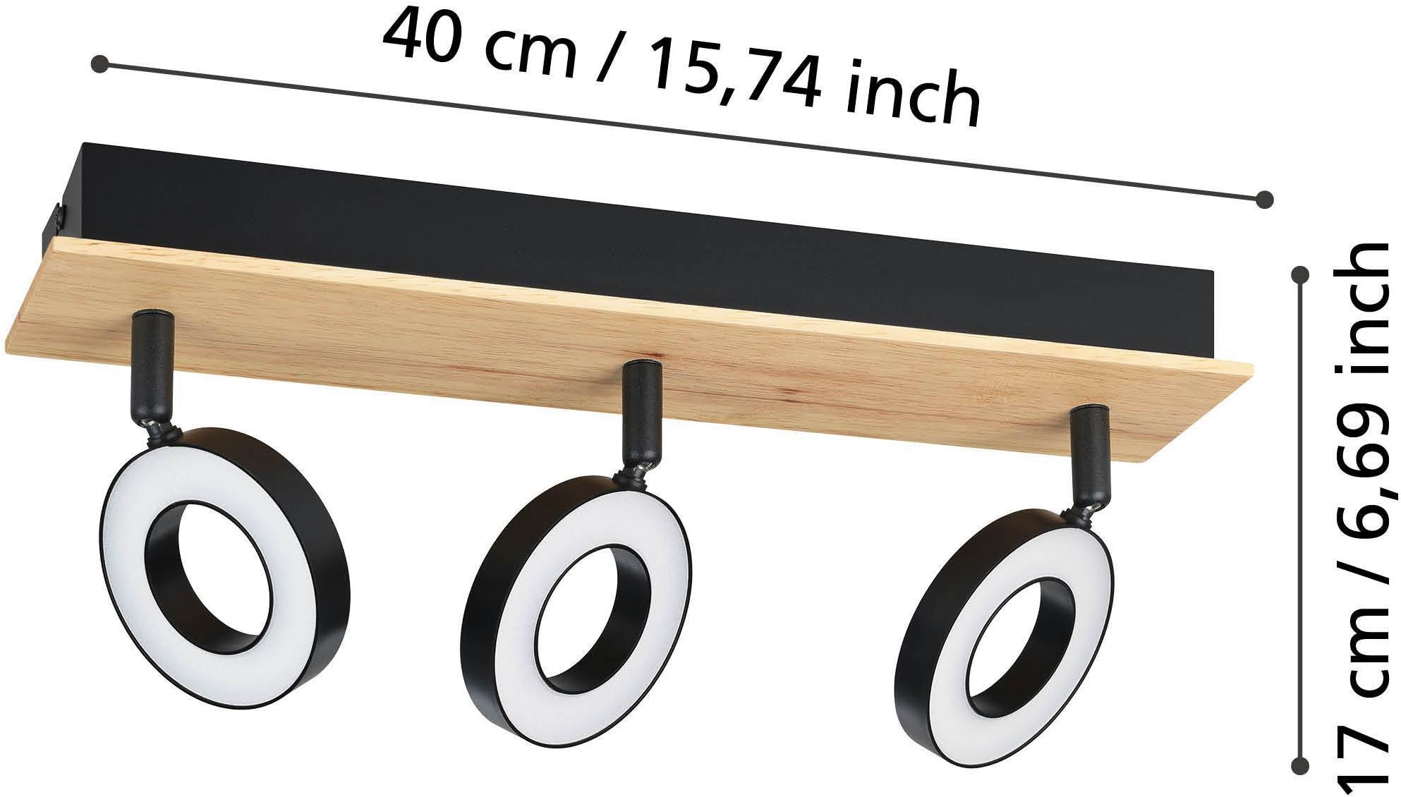 EGLO Deckenleuchte »Rielves Deckenlampe, Holz und Metall, Spotbalken schwenkbar, Lampe« LED-Modul 1 Stk. Warmweiß Spot - L40 x B7 x H17,5 cm - braun, schwarz - 3X4,2W inkl.