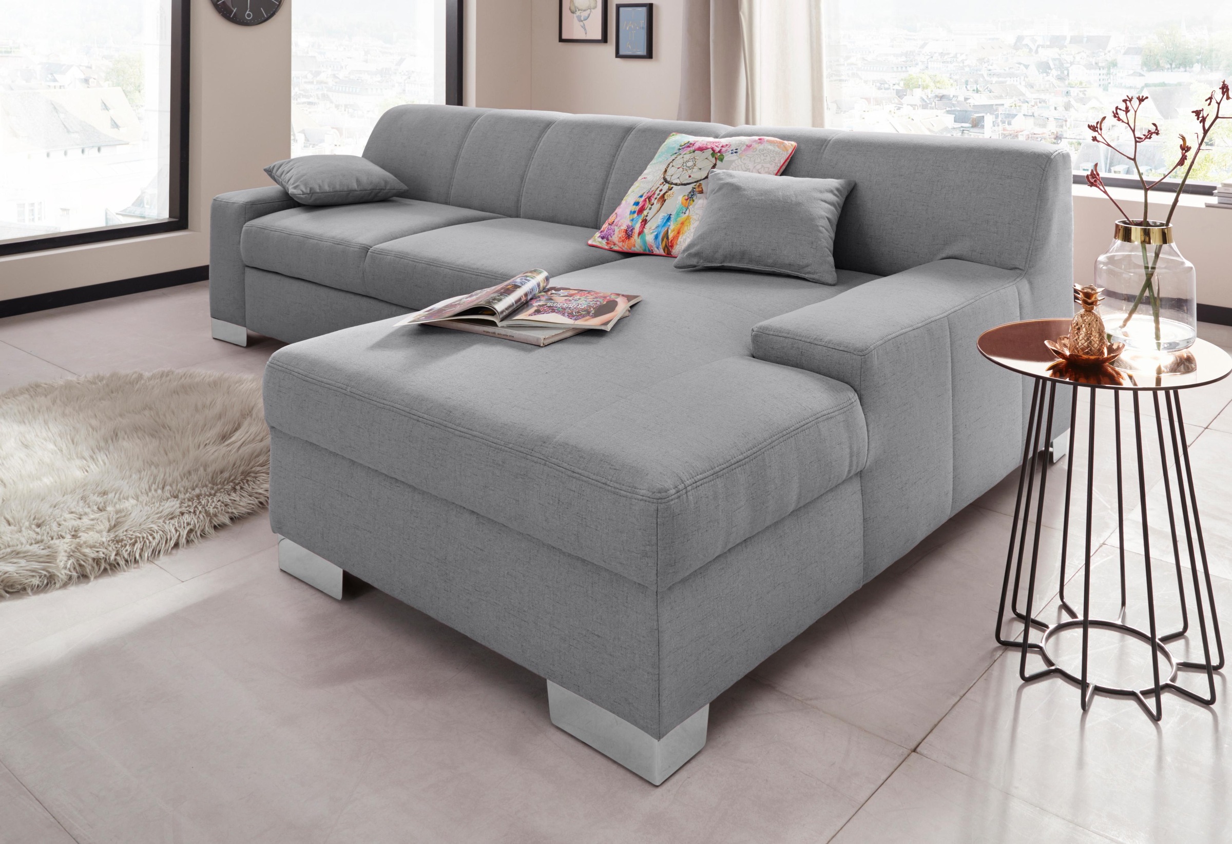 DOMO collection Ecksofa »Bero, elegant und zeitlos, flache Armlehnen, L-Form«, fester Sitzkomfort, wahlweise mit Bettfunktion