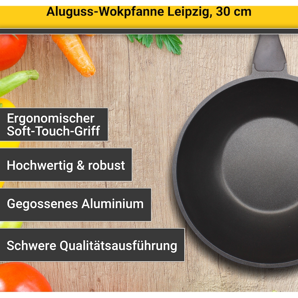 Krüger Wok »Aluguss Wokpfanne LEIPZIG, 30 cm«, Aluminiumguss, (1 tlg.), hochwertige Antihaft-Versiegelung