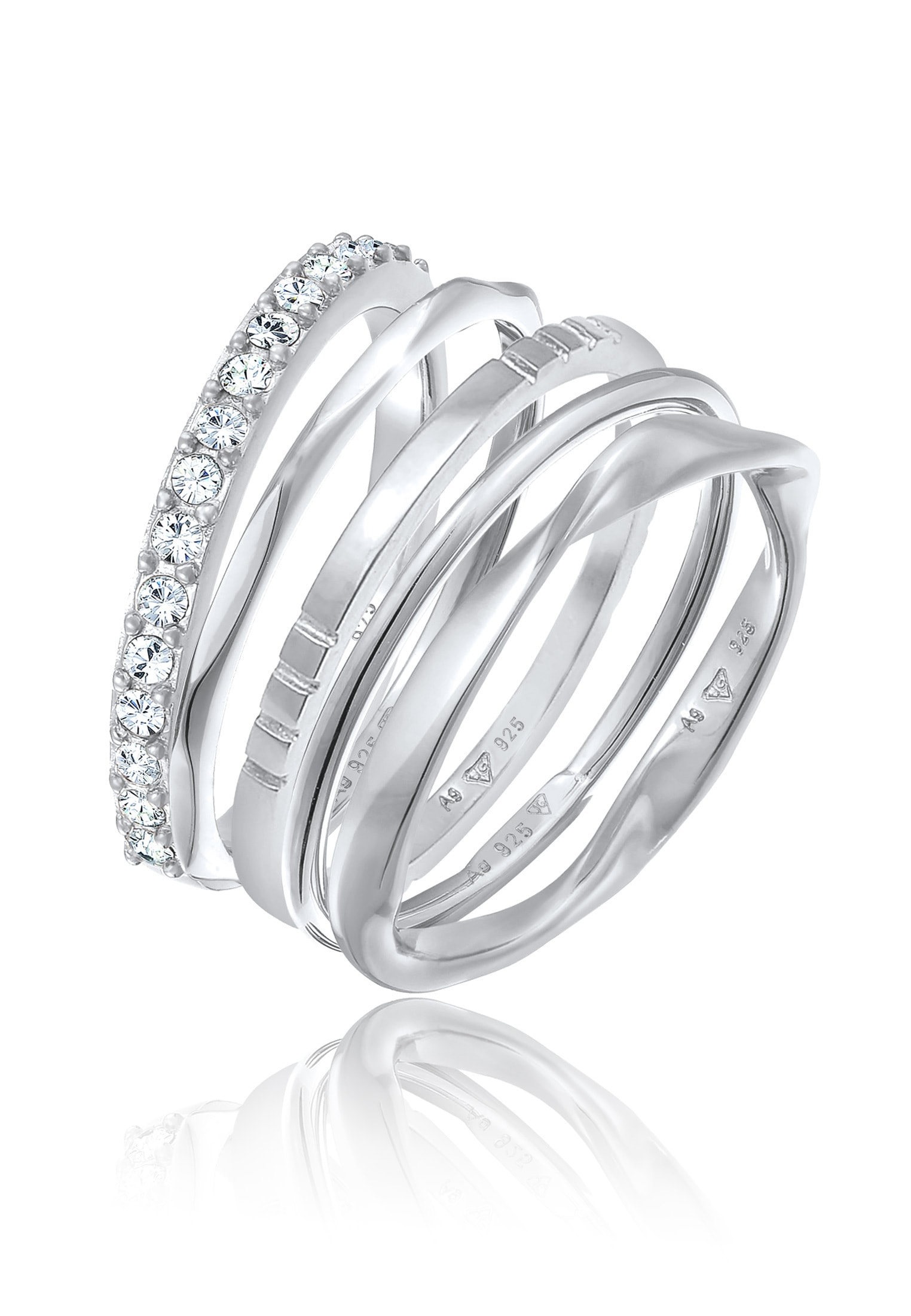 Elli Ring-Set »Ring Stapelringe Bandringe 5er Set 925 Silber, mit Kristallen von Swarovski®«