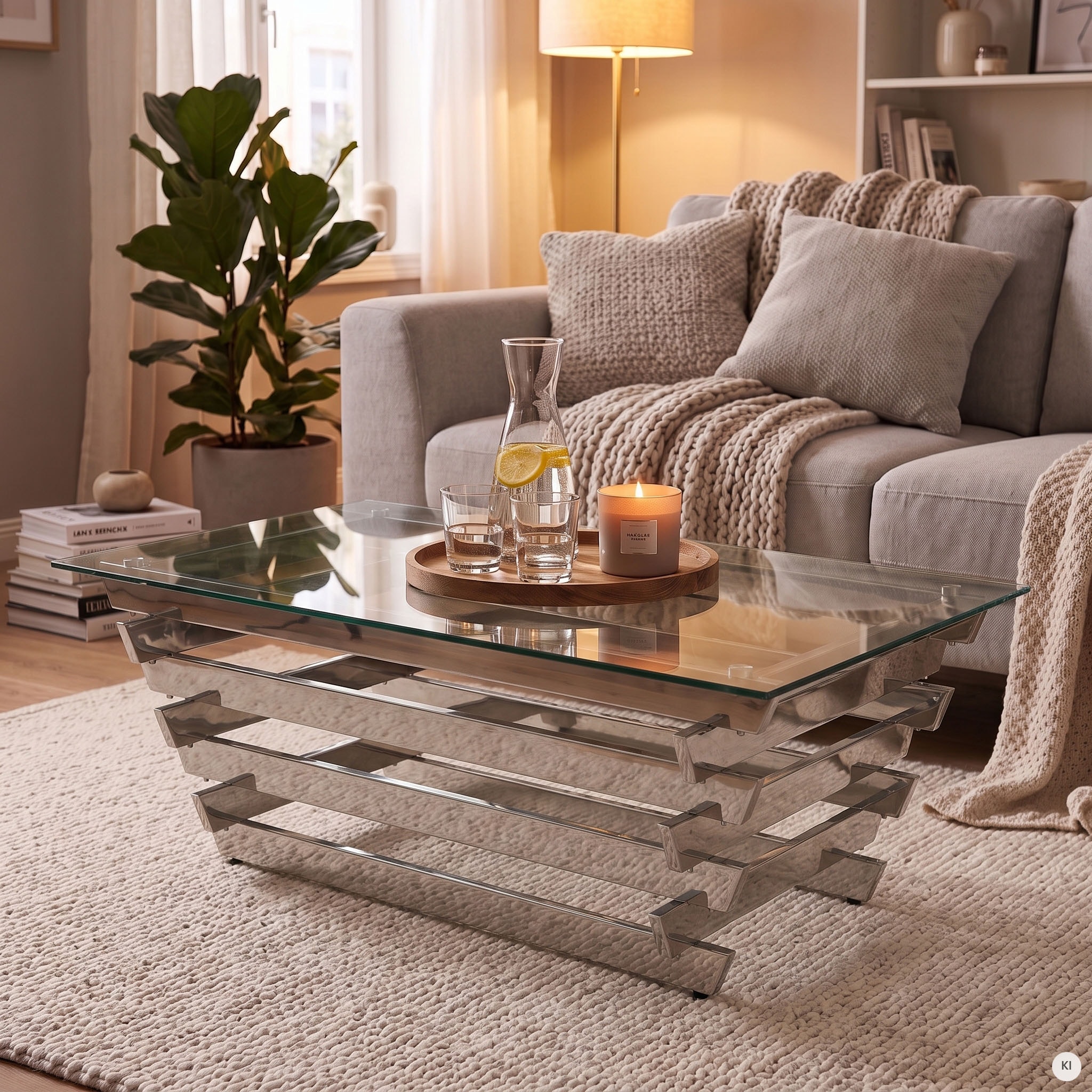 SalesFever Couchtisch »Eleganter Tisch für Wohnzimmer« Edles Design-Gestell aus rostfreiem Stahl