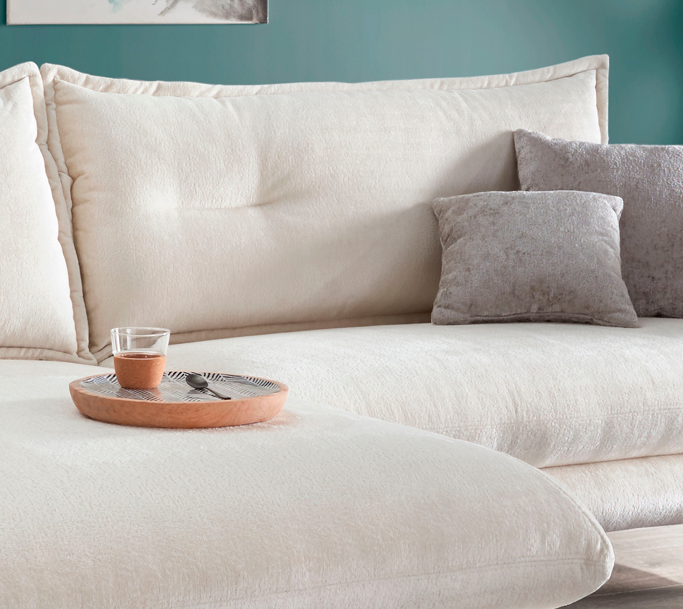 INOSIGN Ecksofa »Lazio modern und bequem, schmale Armlehnen, tolle Detailverarbeitung«, zwei verschiedene Fußfarben wählbar